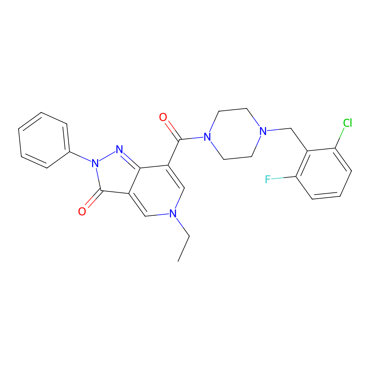7-(4-(2-chloro-6-fluorobenzyl)piperazine-1-carbonyl)-5-ethyl-2-phenyl-2H-pyrazolo[4,3-c]pyridin-3(5H)-one molecular structure, CAS 1040650-17-6