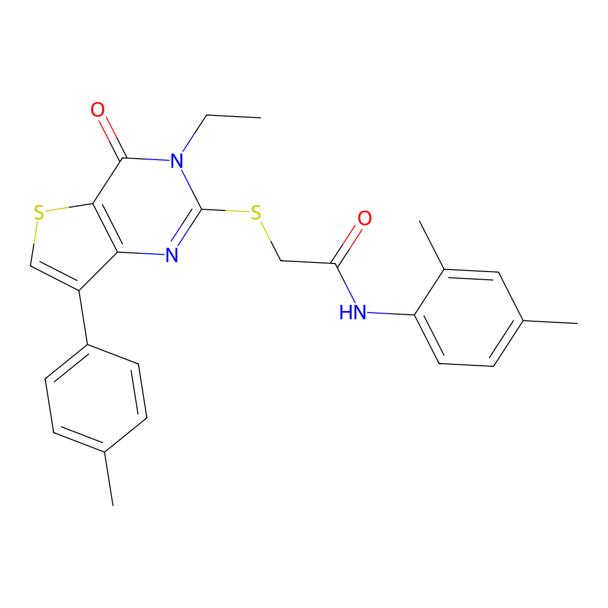 N-(2,4-dimethylphenyl)-2-((3-ethyl-4-oxo-7-(p-tolyl)-3,4-dihydrothieno[3,2-d]pyrimidin-2-yl)thio)acetamide molecular structure, CAS 1040650-18-7