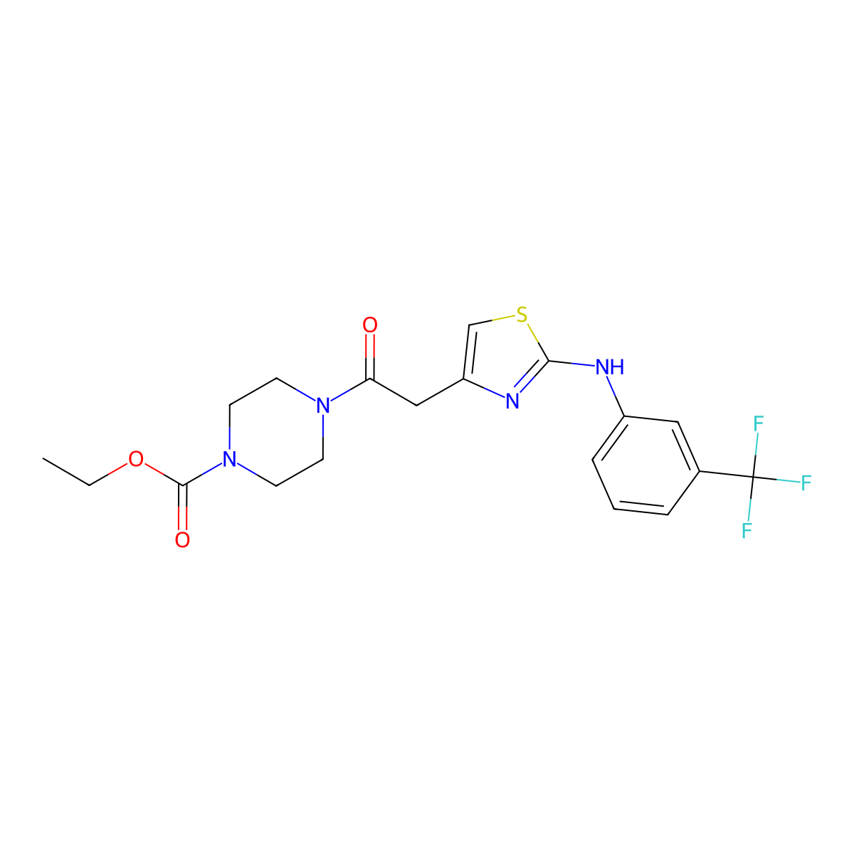 Ethyl 4-[2-(2-{[3-(trifluoromethyl)phenyl]amino}-1,3-thiazol-4-yl)acetyl]piperazine-1-carboxylate molecular structure, CAS 1040650-19-8