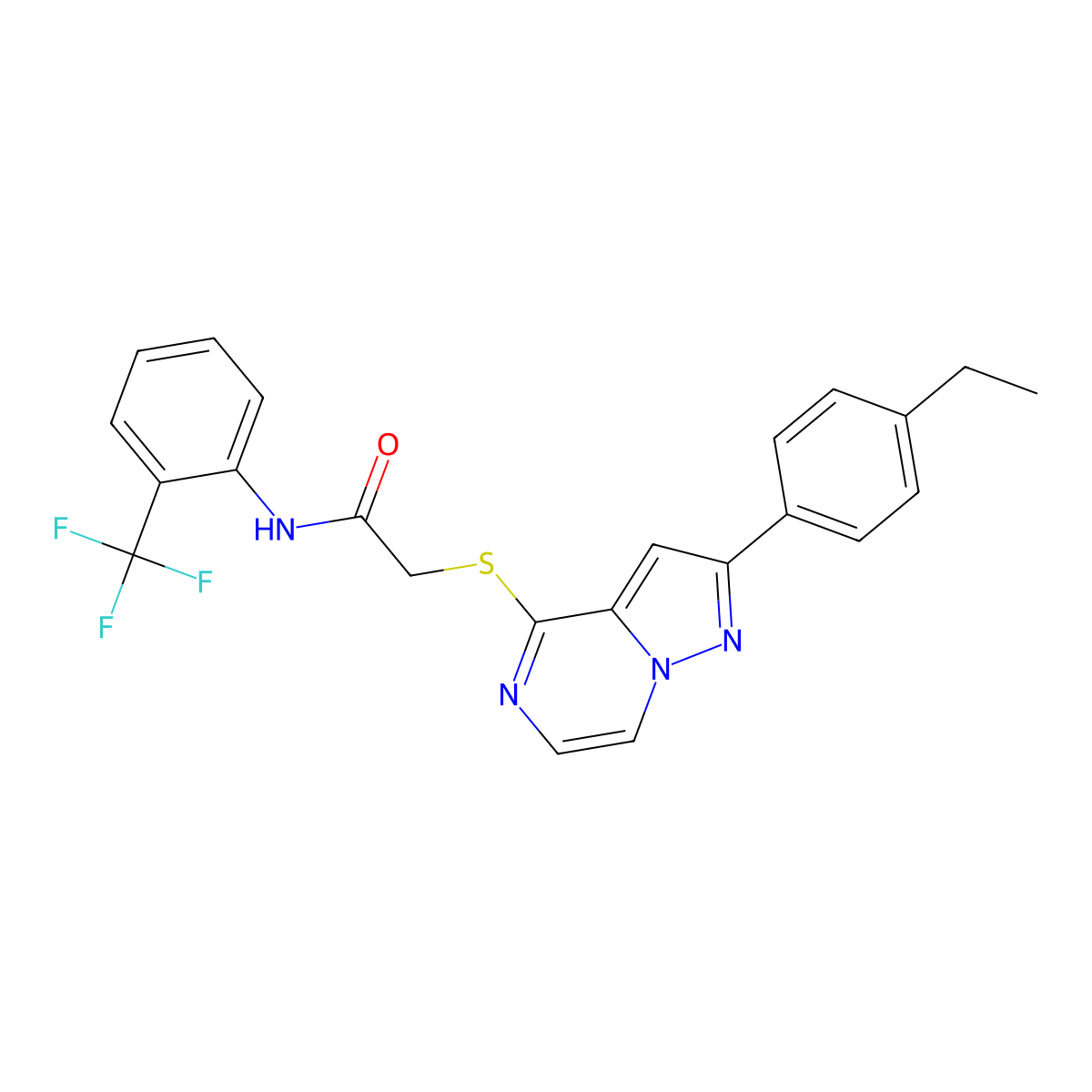2-{[2-(4-ethylphenyl)pyrazolo[1,5-a]pyrazin-4-yl]sulfanyl}-N-[2-(trifluoromethyl)phenyl]acetamide molecular structure, CAS 1040650-20-1
