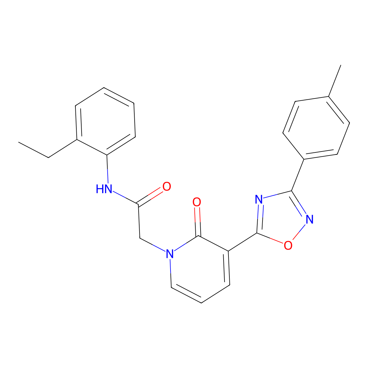 N-(2-ethylphenyl)-2-{3-[3-(4-methylphenyl)-1,2,4-oxadiazol-5-yl]-2-oxo-1,2-dihydropyridin-1-yl}acetamide molecular structure, CAS 1040650-22-3