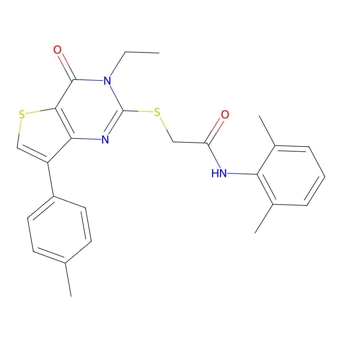 N-(2,6-dimethylphenyl)-2-{[3-ethyl-7-(4-methylphenyl)-4-oxo-3H,4H-thieno[3,2-d]pyrimidin-2-yl]sulfanyl}acetamide molecular structure, CAS 1040650-24-5