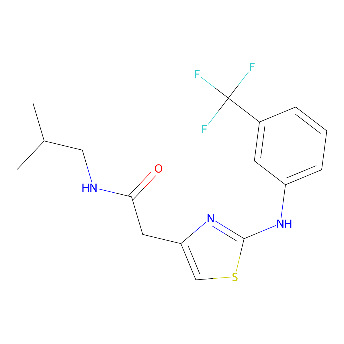 N-isobutyl-2-(2-((3-(trifluoromethyl)phenyl)amino)thiazol-4-yl)acetamide molecular structure, CAS 1040650-25-6