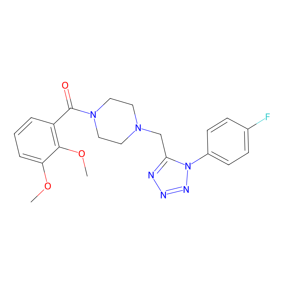 (2,3-dimethoxyphenyl)(4-((1-(4-fluorophenyl)-1H-tetrazol-5-yl)methyl)piperazin-1-yl)methanone molecular structure, CAS 1040650-27-8