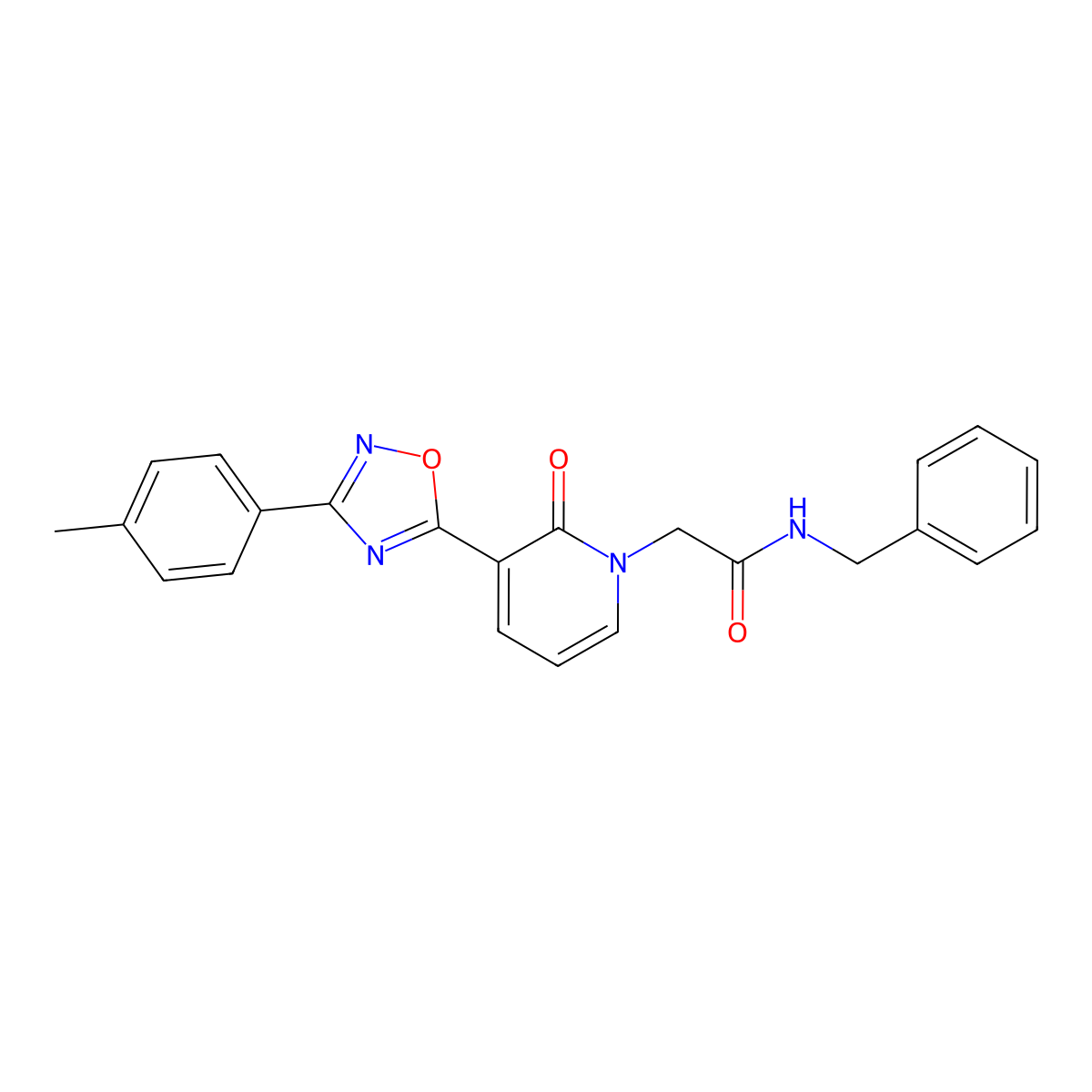 N-benzyl-2-(2-oxo-3-(3-(p-tolyl)-1,2,4-oxadiazol-5-yl)pyridin-1(2H)-yl)acetamide molecular structure, CAS 1040650-28-9