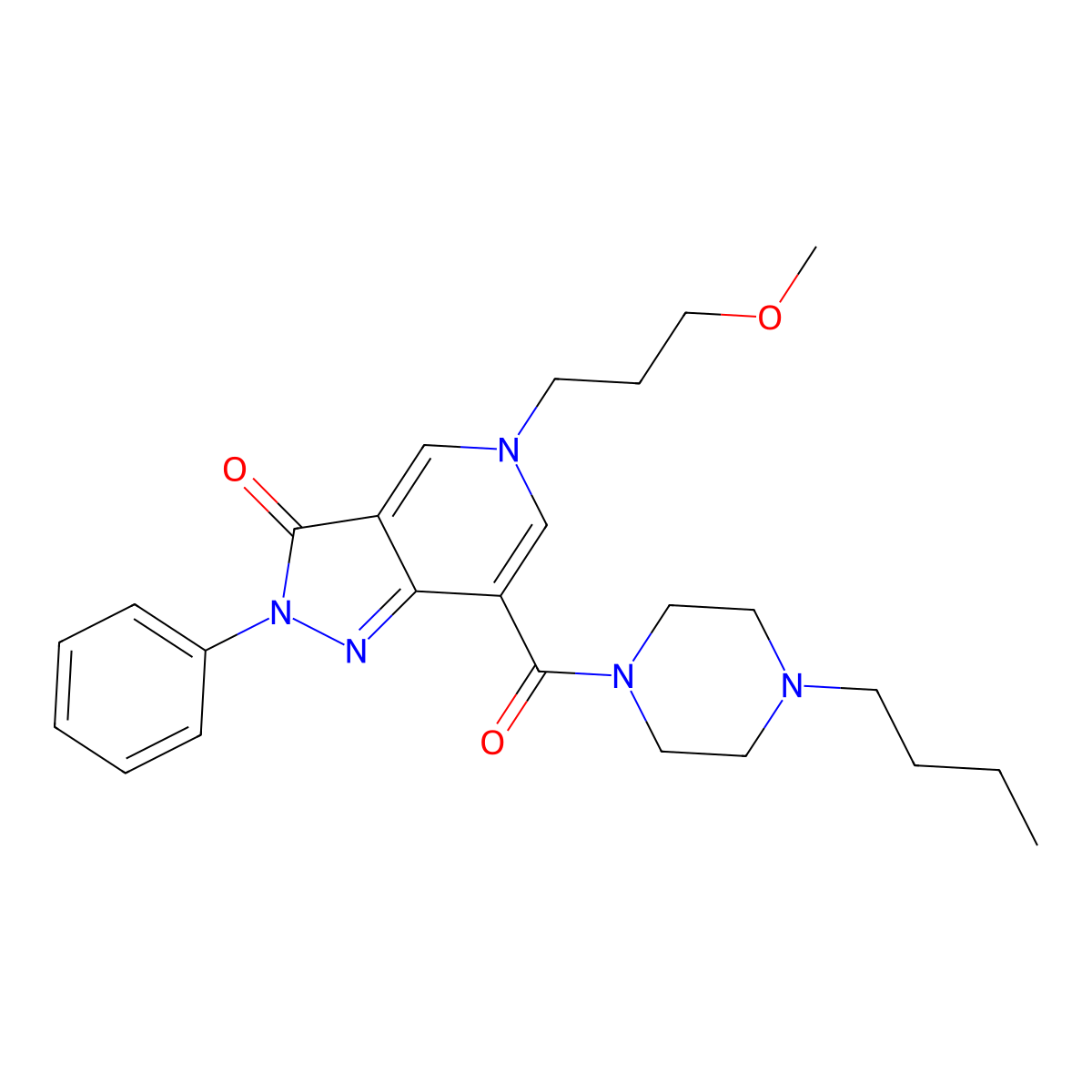 7-(4-butylpiperazine-1-carbonyl)-5-(3-methoxypropyl)-2-phenyl-2H-pyrazolo[4,3-c]pyridin-3(5H)-one molecular structure, CAS 1040650-29-0