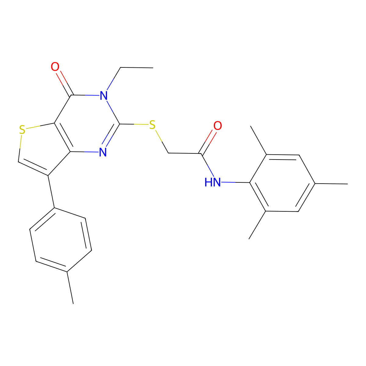 2-{[3-ethyl-7-(4-methylphenyl)-4-oxo-3H,4H-thieno[3,2-d]pyrimidin-2-yl]sulfanyl}-N-(2,4,6-trimethylphenyl)acetamide molecular structure, CAS 1040650-36-9