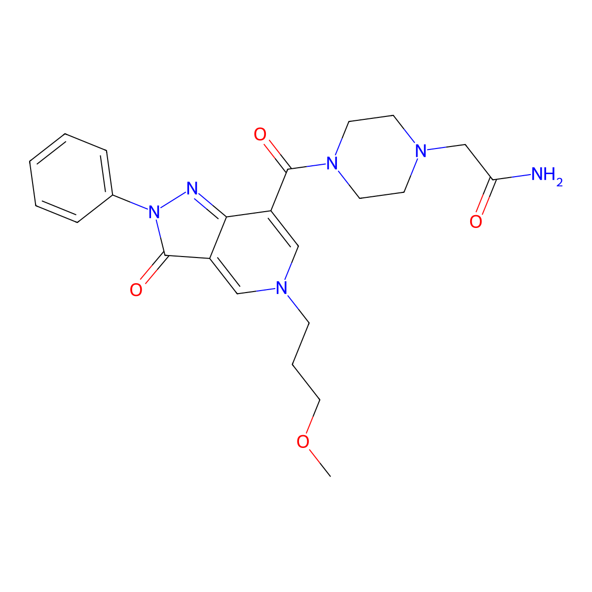 2-(4-(5-(3-methoxypropyl)-3-oxo-2-phenyl-3,5-dihydro-2H-pyrazolo[4,3-c]pyridine-7-carbonyl)piperazin-1-yl)acetamide molecular structure, CAS 1040650-41-6