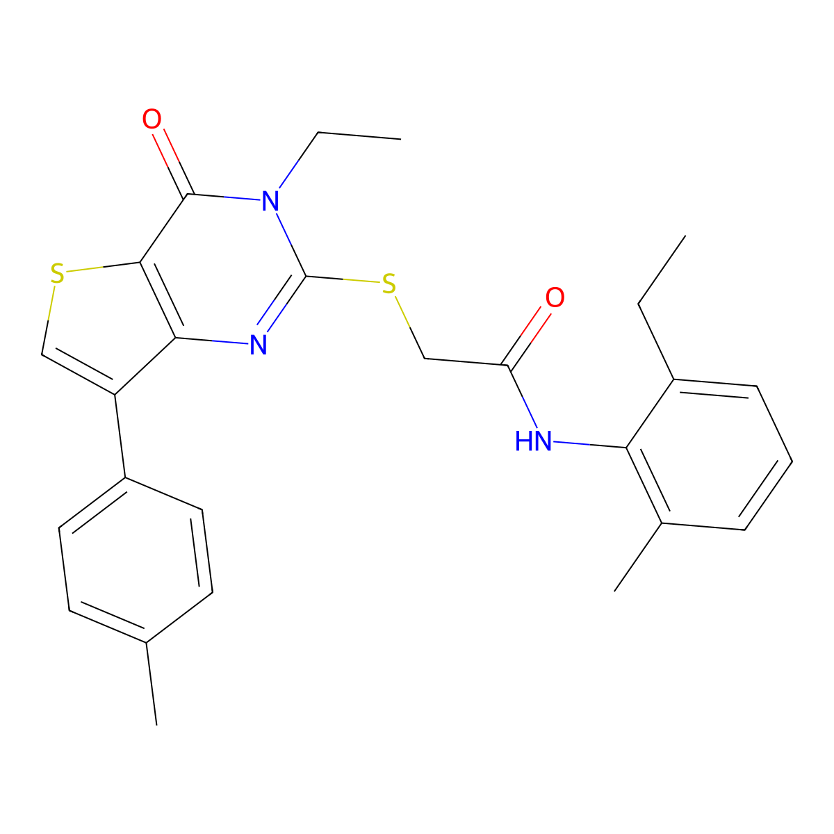 N-(2-ethyl-6-methylphenyl)-2-{[3-ethyl-7-(4-methylphenyl)-4-oxo-3H,4H-thieno[3,2-d]pyrimidin-2-yl]sulfanyl}acetamide molecular structure, CAS 1040650-42-7