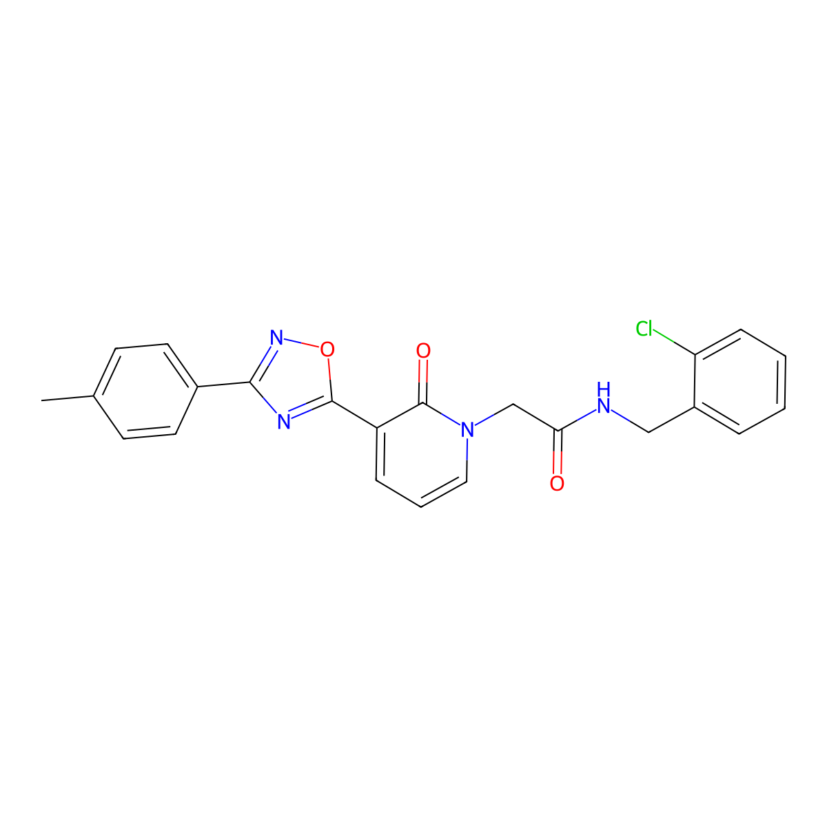 N-(2-chlorobenzyl)-2-(2-oxo-3-(3-(p-tolyl)-1,2,4-oxadiazol-5-yl)pyridin-1(2H)-yl)acetamide molecular structure, CAS 1040650-46-1