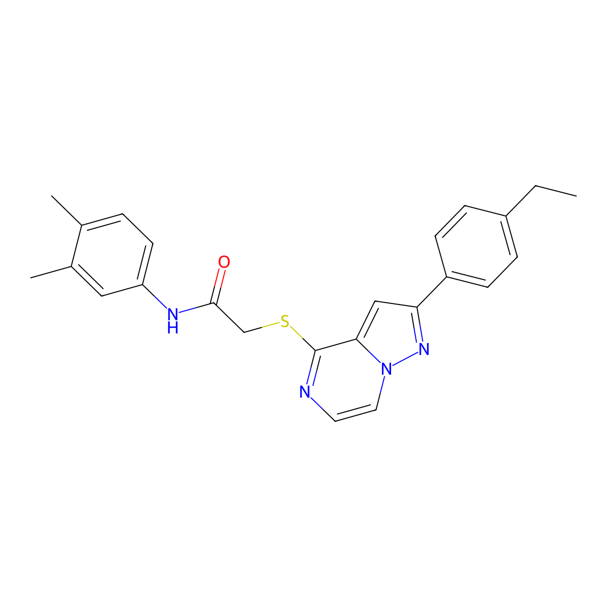 N-(3,4-dimethylphenyl)-2-{[2-(4-ethylphenyl)pyrazolo[1,5-a]pyrazin-4-yl]sulfanyl}acetamide molecular structure, CAS 1040650-50-7