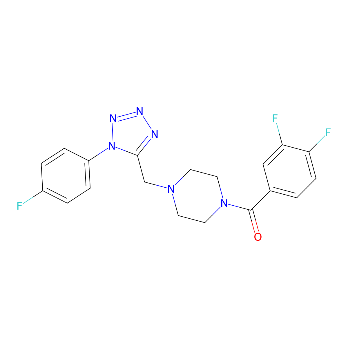 (3,4-difluorophenyl)(4-((1-(4-fluorophenyl)-1H-tetrazol-5-yl)methyl)piperazin-1-yl)methanone molecular structure, CAS 1040650-51-8