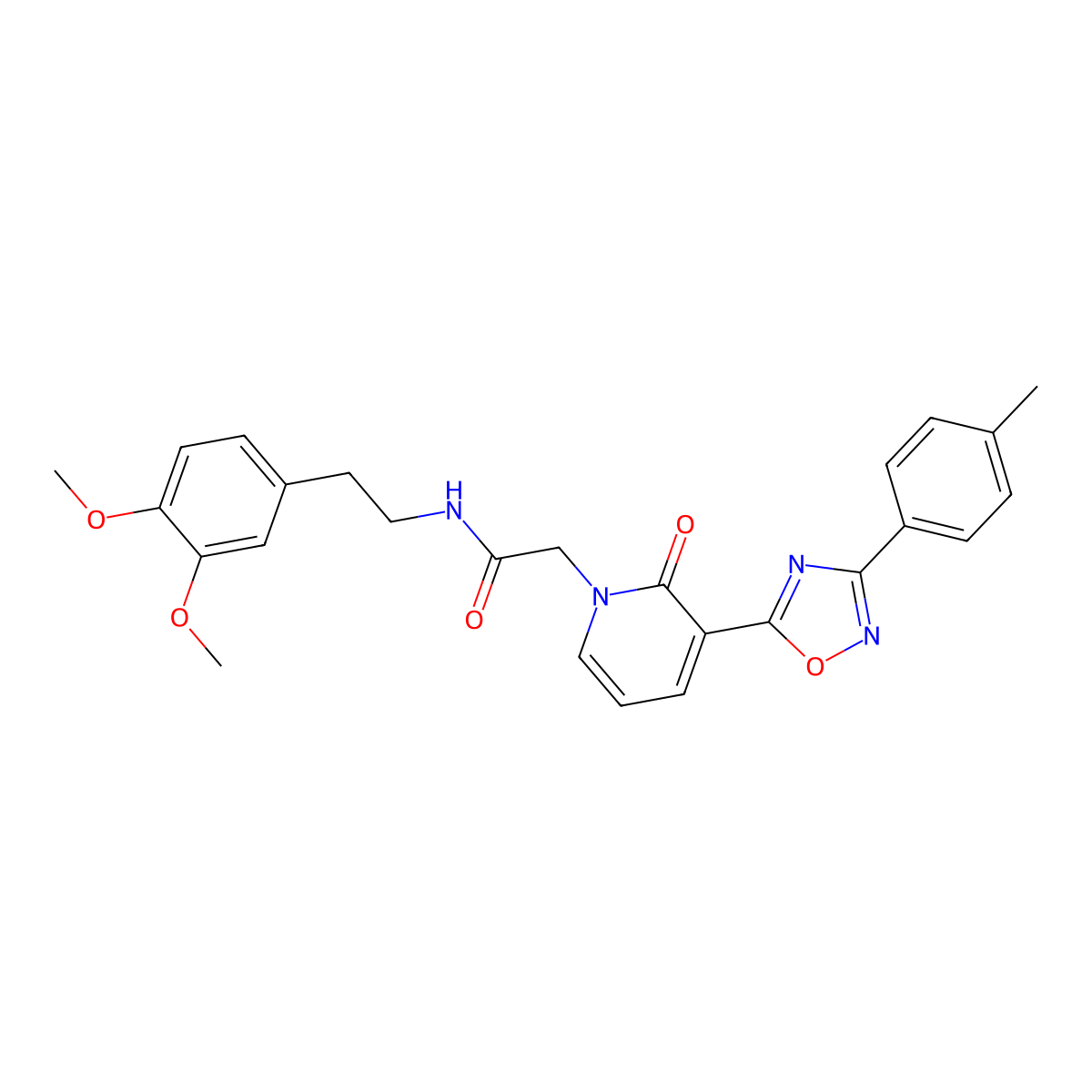N-(3,4-dimethoxyphenethyl)-2-(2-oxo-3-(3-(p-tolyl)-1,2,4-oxadiazol-5-yl)pyridin-1(2H)-yl)acetamide molecular structure, CAS 1040650-52-9
