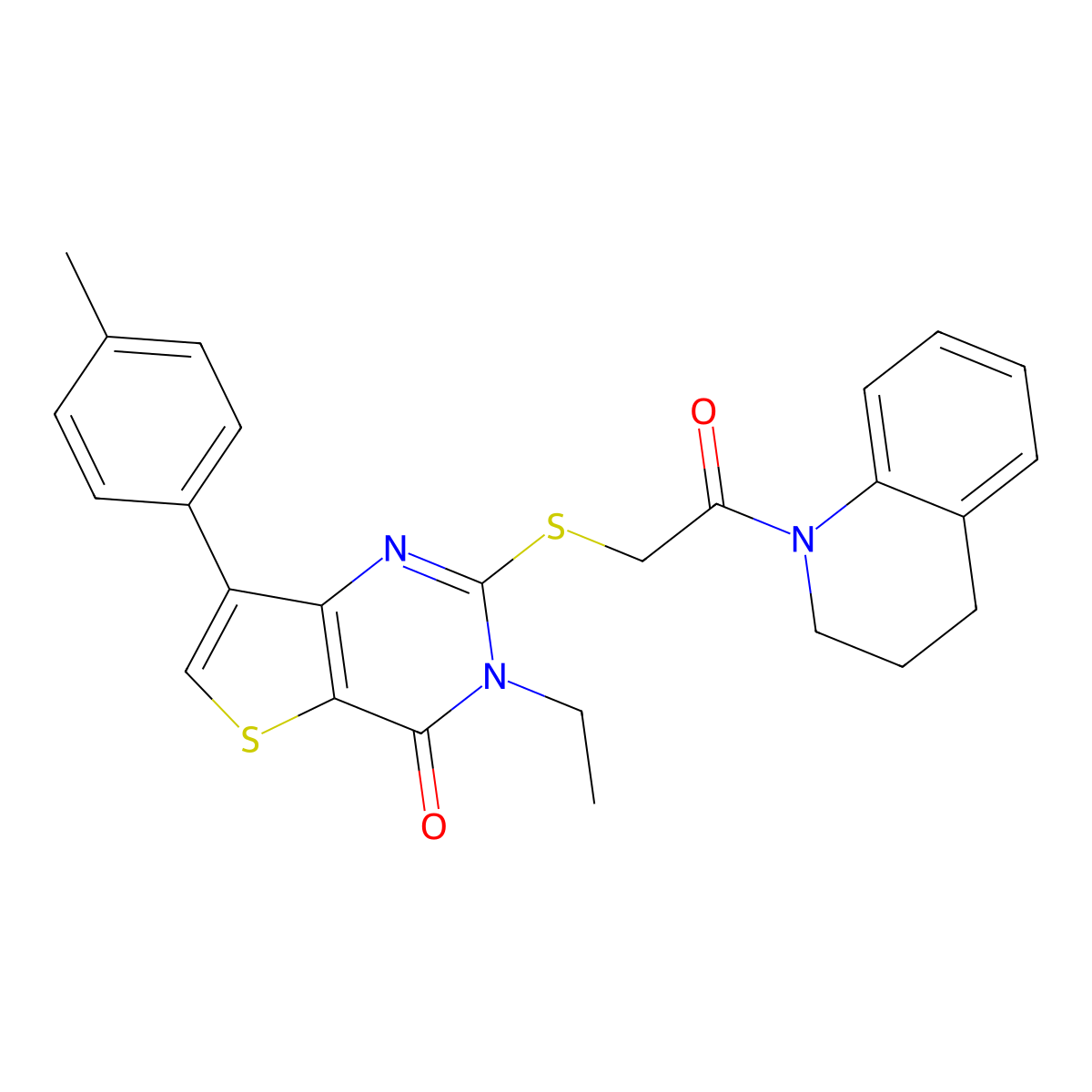 2-{[2-(3,4-dihydroquinolin-1(2H)-yl)-2-oxoethyl]thio}-3-ethyl-7-(4-methylphenyl)thieno[3,2-d]pyrimidin-4(3H)-one molecular structure, CAS 1040650-54-1