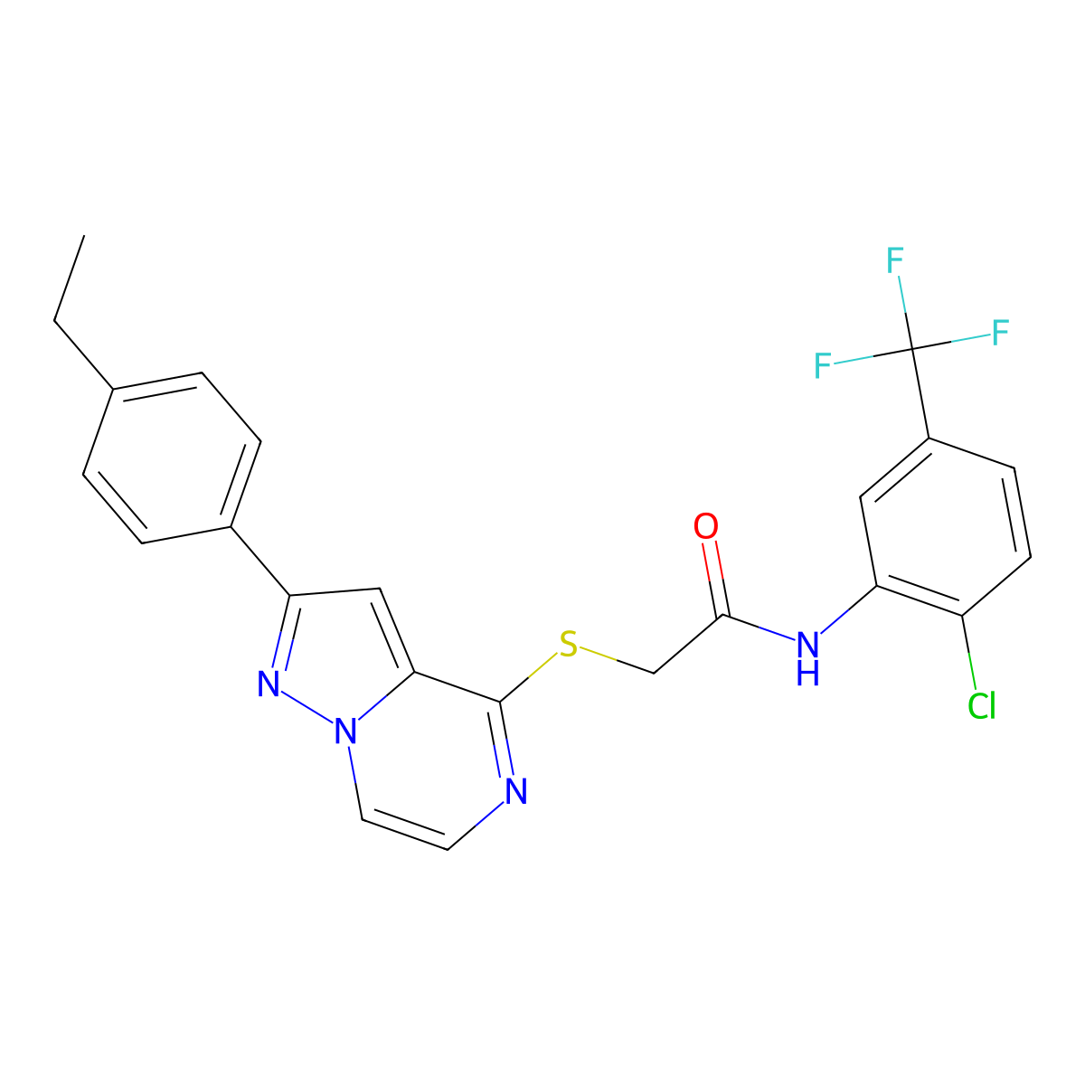 N-[2-chloro-5-(trifluoromethyl)phenyl]-2-{[2-(4-ethylphenyl)pyrazolo[1,5-a]pyrazin-4-yl]sulfanyl}acetamide molecular structure, CAS 1040650-56-3
