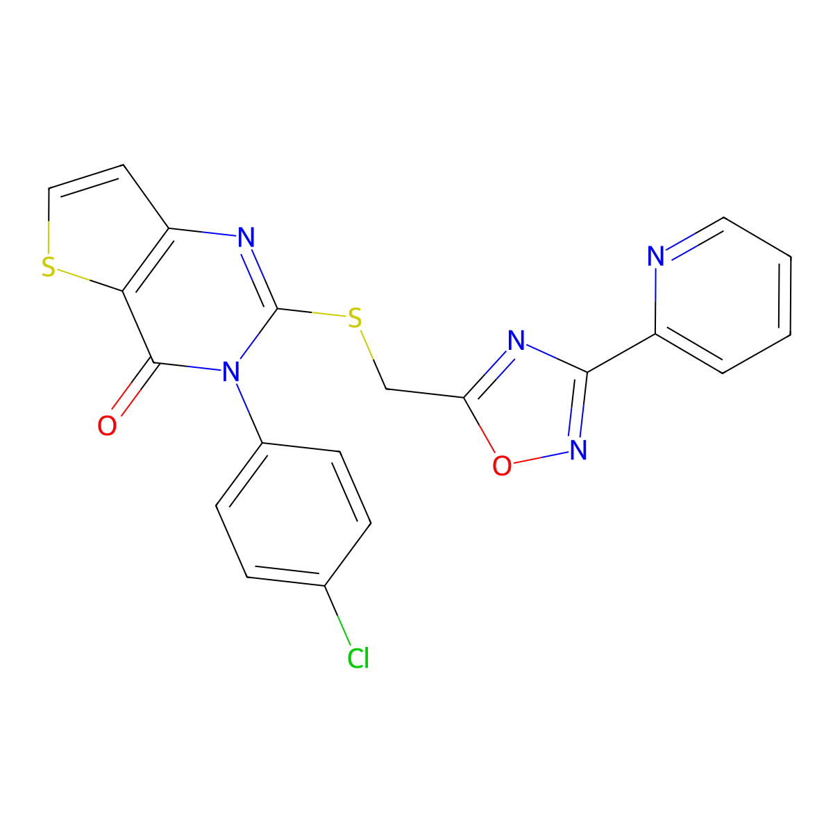 3-(4-chlorophenyl)-2-(((3-(pyridin-2-yl)-1,2,4-oxadiazol-5-yl)methyl)thio)thieno[3,2-d]pyrimidin-4(3H)-one molecular structure, CAS 1040650-58-5