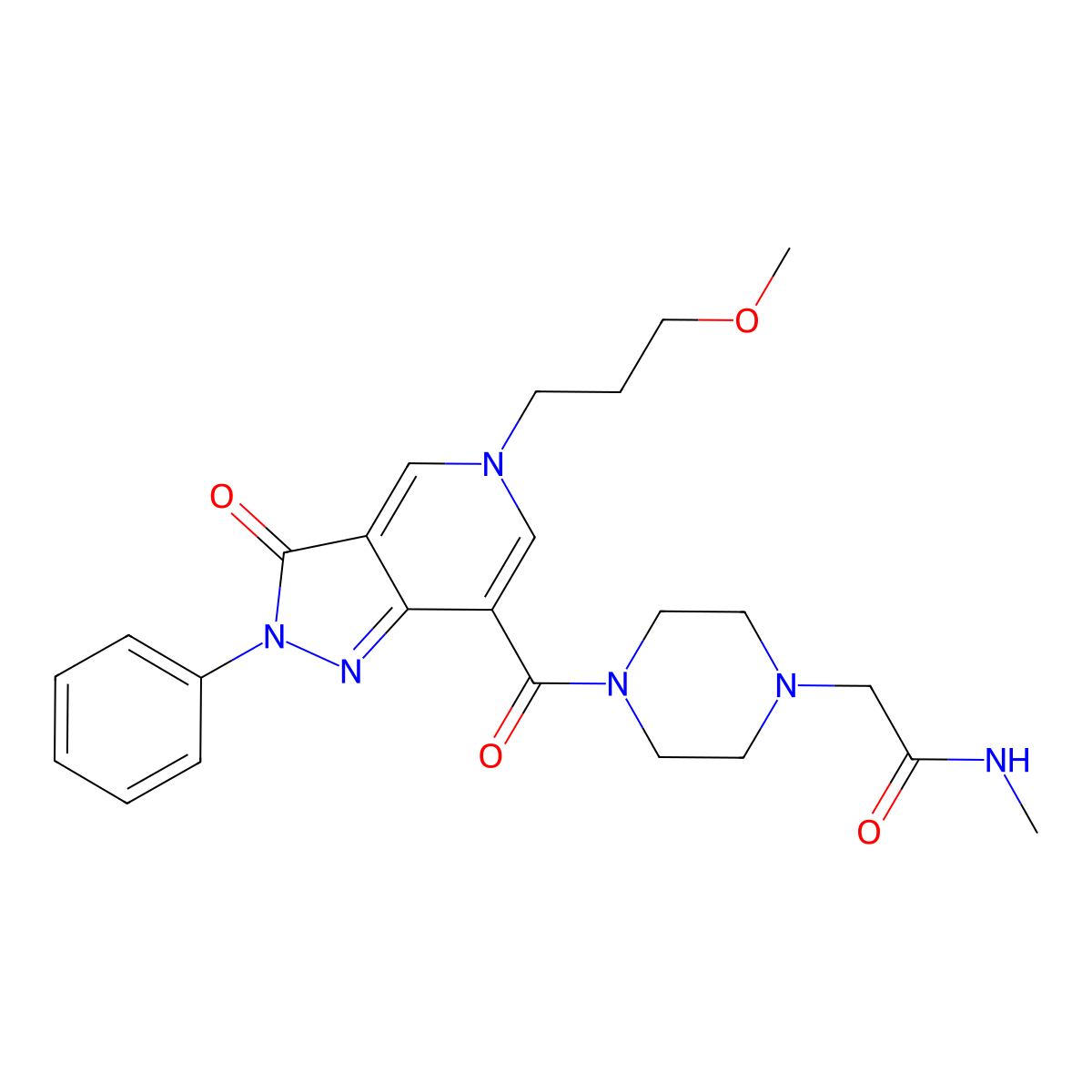 2-(4-(5-(3-methoxypropyl)-3-oxo-2-phenyl-3,5-dihydro-2H-pyrazolo[4,3-c]pyridine-7-carbonyl)piperazin-1-yl)-N-methylacetamide molecular structure, CAS 1040650-59-6