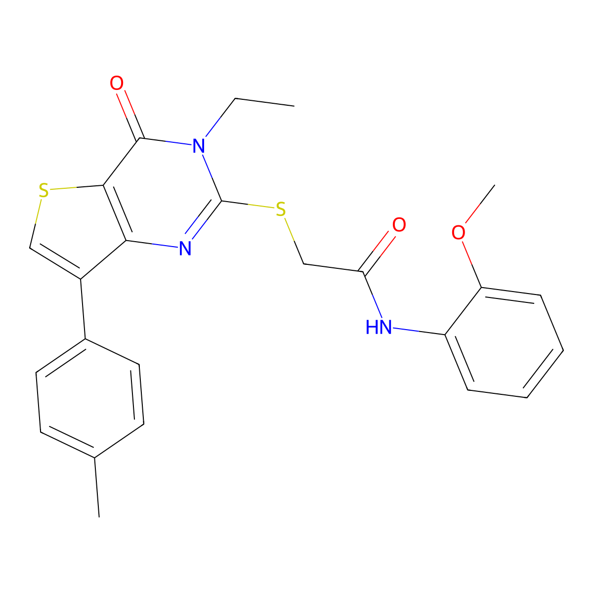 2-{[3-ethyl-7-(4-methylphenyl)-4-oxo-3H,4H-thieno[3,2-d]pyrimidin-2-yl]sulfanyl}-N-(2-methoxyphenyl)acetamide molecular structure, CAS 1040650-60-9