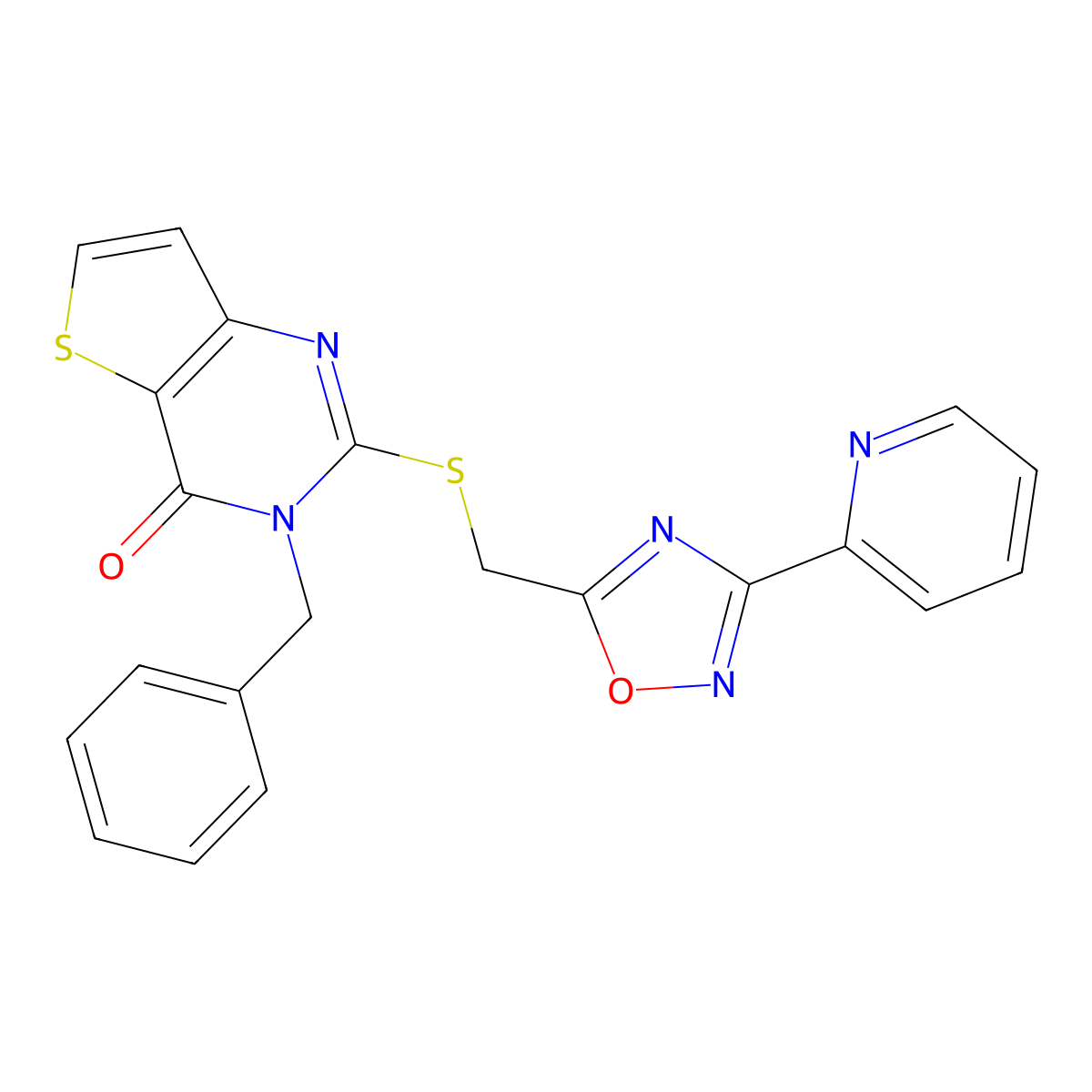 3-benzyl-2-({[3-(pyridin-2-yl)-1,2,4-oxadiazol-5-yl]methyl}sulfanyl)-3H,4H-thieno[3,2-d]pyrimidin-4-one molecular structure, CAS 1040650-64-3