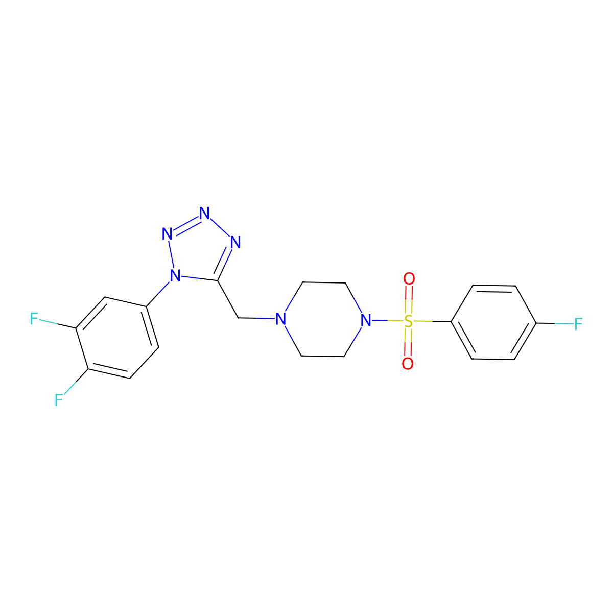 1-((1-(3,4-difluorophenyl)-1H-tetrazol-5-yl)methyl)-4-((4-fluorophenyl)sulfonyl)piperazine molecular structure, CAS 1040650-65-4