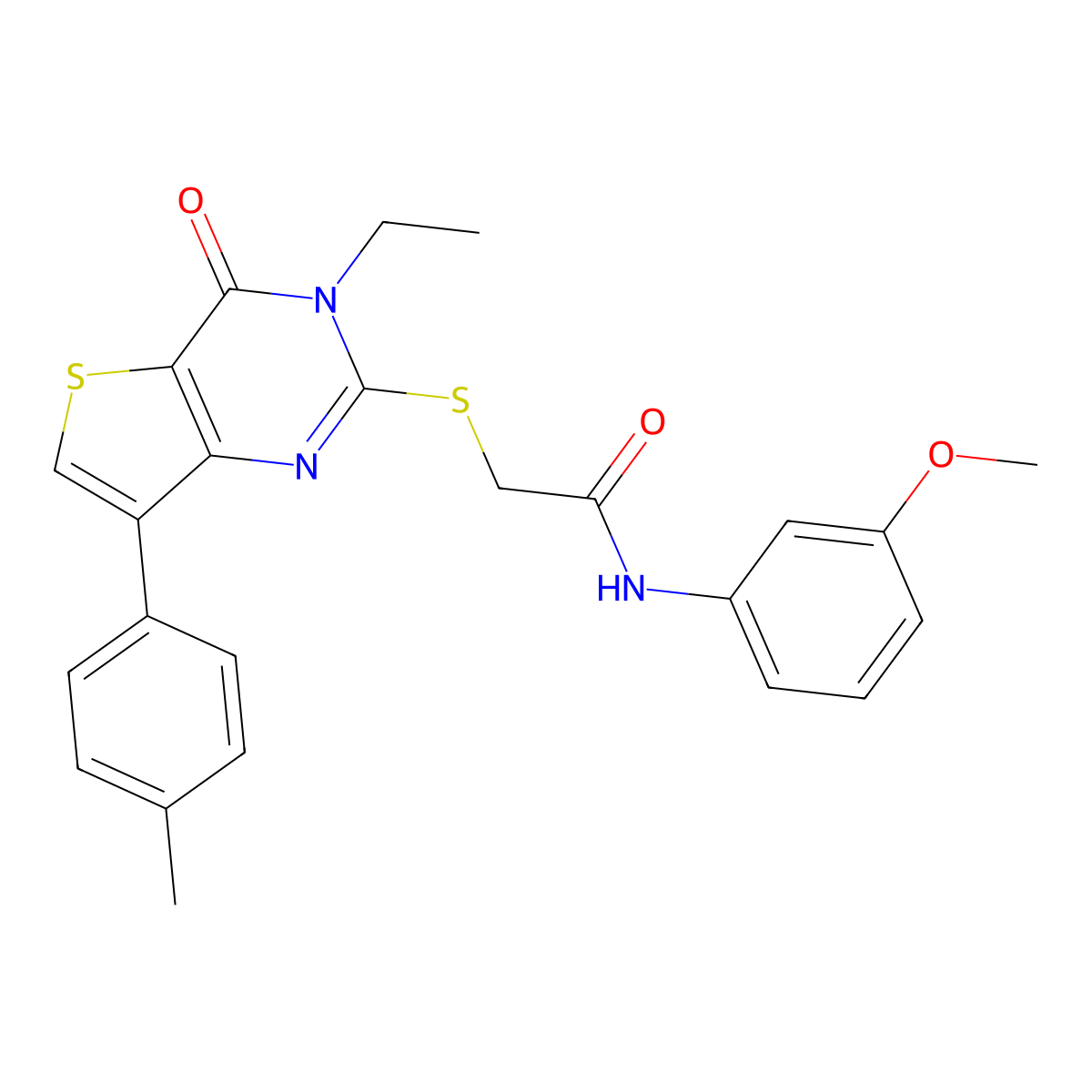 2-{[3-ethyl-7-(4-methylphenyl)-4-oxo-3H,4H-thieno[3,2-d]pyrimidin-2-yl]sulfanyl}-N-(3-methoxyphenyl)acetamide molecular structure, CAS 1040650-67-6