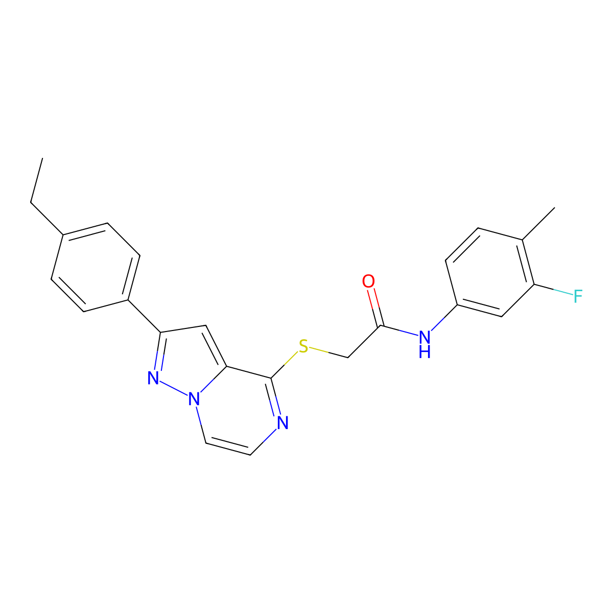 2-{[2-(4-ethylphenyl)pyrazolo[1,5-a]pyrazin-4-yl]sulfanyl}-N-(3-fluoro-4-methylphenyl)acetamide molecular structure, CAS 1040650-69-8