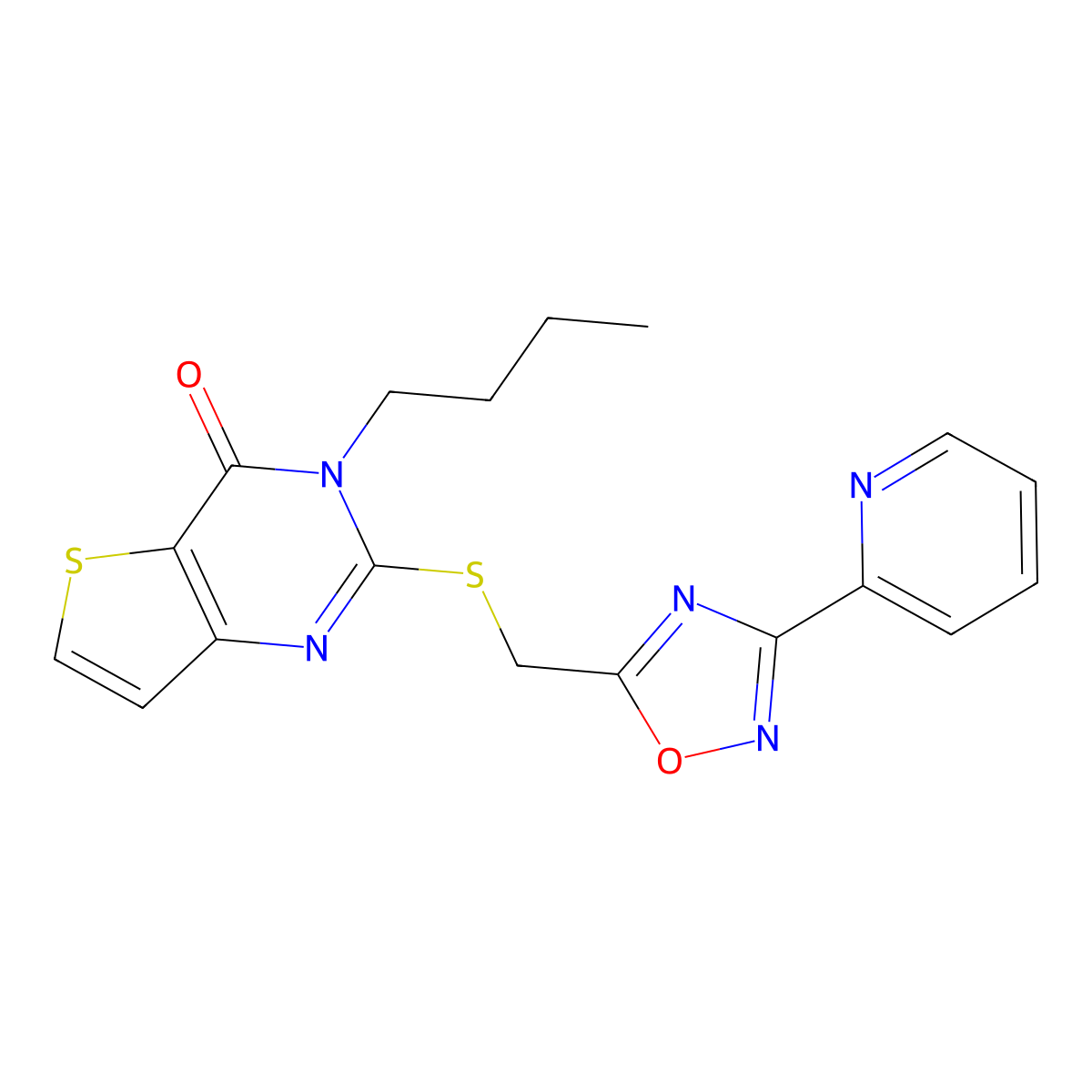 3-butyl-2-({[3-(pyridin-2-yl)-1,2,4-oxadiazol-5-yl]methyl}sulfanyl)-3H,4H-thieno[3,2-d]pyrimidin-4-one molecular structure, CAS 1040650-71-2