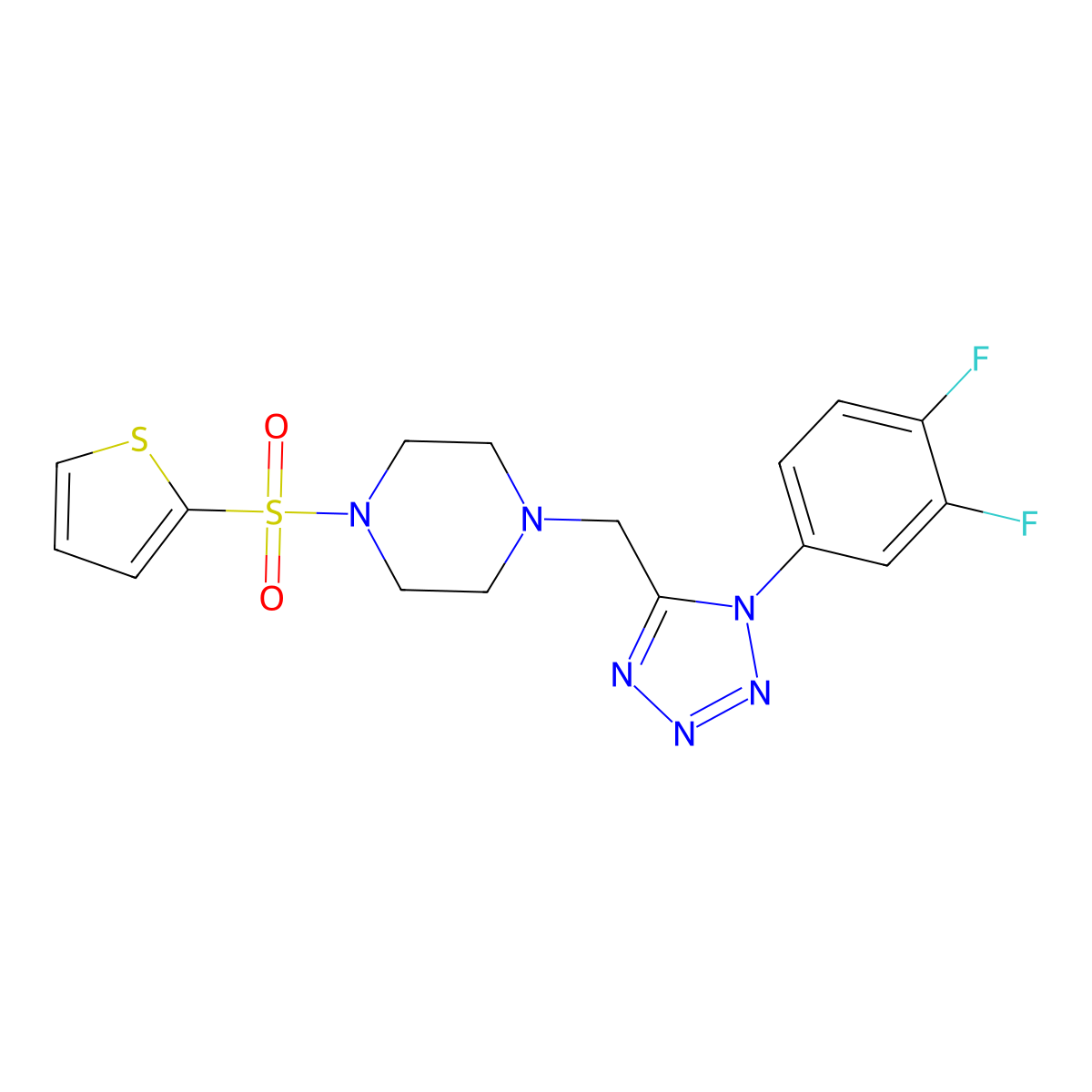 1-((1-(3,4-difluorophenyl)-1H-tetrazol-5-yl)methyl)-4-(thiophen-2-ylsulfonyl)piperazine molecular structure, CAS 1040650-72-3
