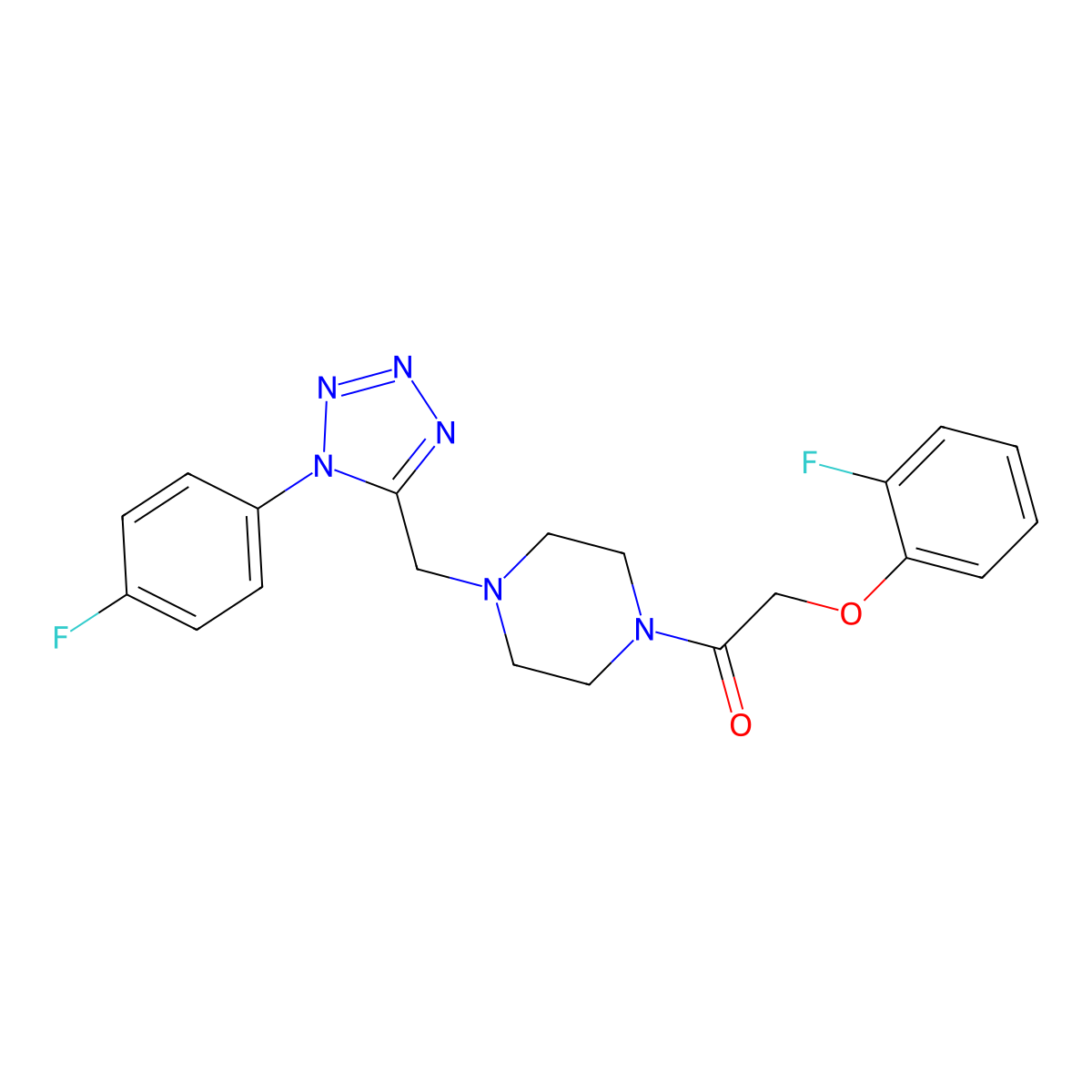 2-(2-fluorophenoxy)-1-(4-((1-(4-fluorophenyl)-1H-tetrazol-5-yl)methyl)piperazin-1-yl)ethanone molecular structure, CAS 1040650-77-8