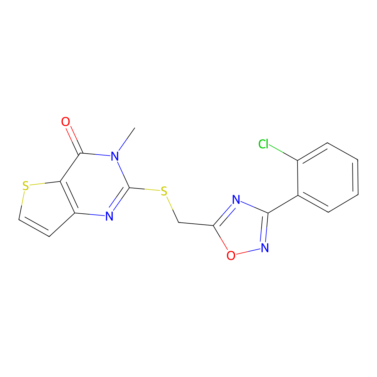 2-(((3-(2-chlorophenyl)-1,2,4-oxadiazol-5-yl)methyl)thio)-3-methylthieno[3,2-d]pyrimidin-4(3H)-one molecular structure, CAS 1040650-78-9