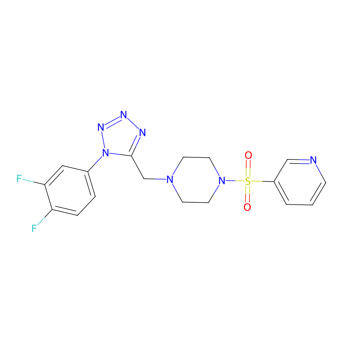 1-((1-(3,4-difluorophenyl)-1H-tetrazol-5-yl)methyl)-4-(pyridin-3-ylsulfonyl)piperazine molecular structure, CAS 1040650-79-0