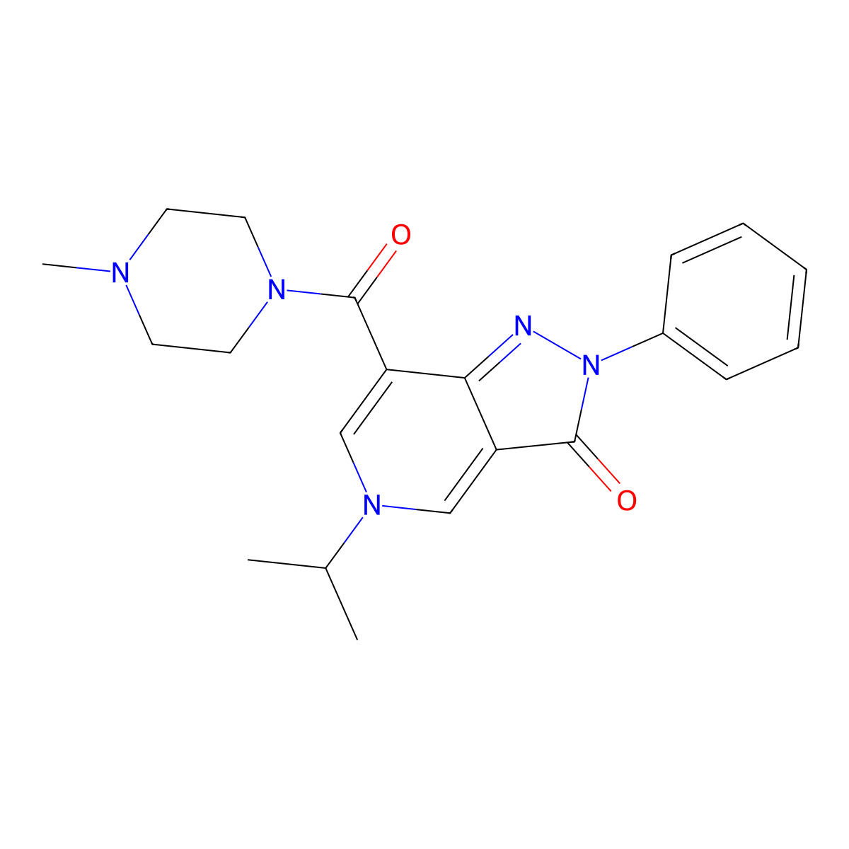 5-isopropyl-7-(4-methylpiperazine-1-carbonyl)-2-phenyl-2H-pyrazolo[4,3-c]pyridin-3(5H)-one molecular structure, CAS 1040650-80-3