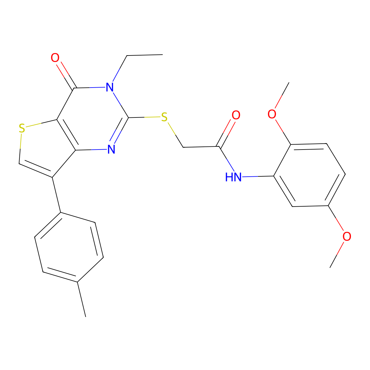 N-(2,5-dimethoxyphenyl)-2-{[3-ethyl-7-(4-methylphenyl)-4-oxo-3H,4H-thieno[3,2-d]pyrimidin-2-yl]sulfanyl}acetamide molecular structure, CAS 1040650-81-4