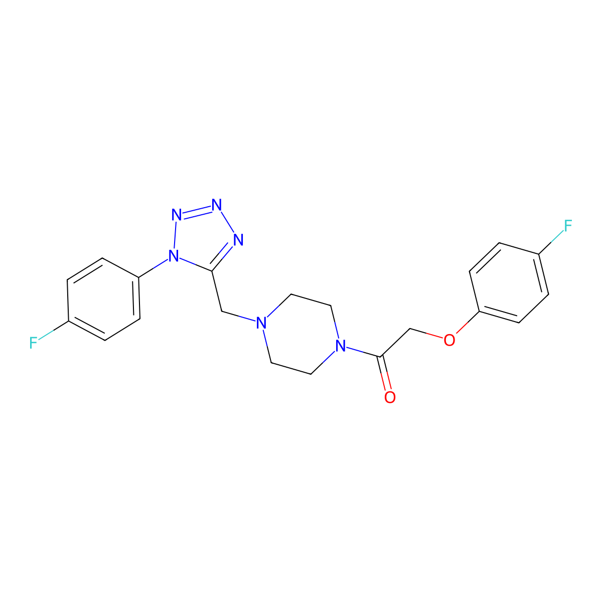 2-(4-fluorophenoxy)-1-(4-((1-(4-fluorophenyl)-1H-tetrazol-5-yl)methyl)piperazin-1-yl)ethanone molecular structure, CAS 1040650-84-7