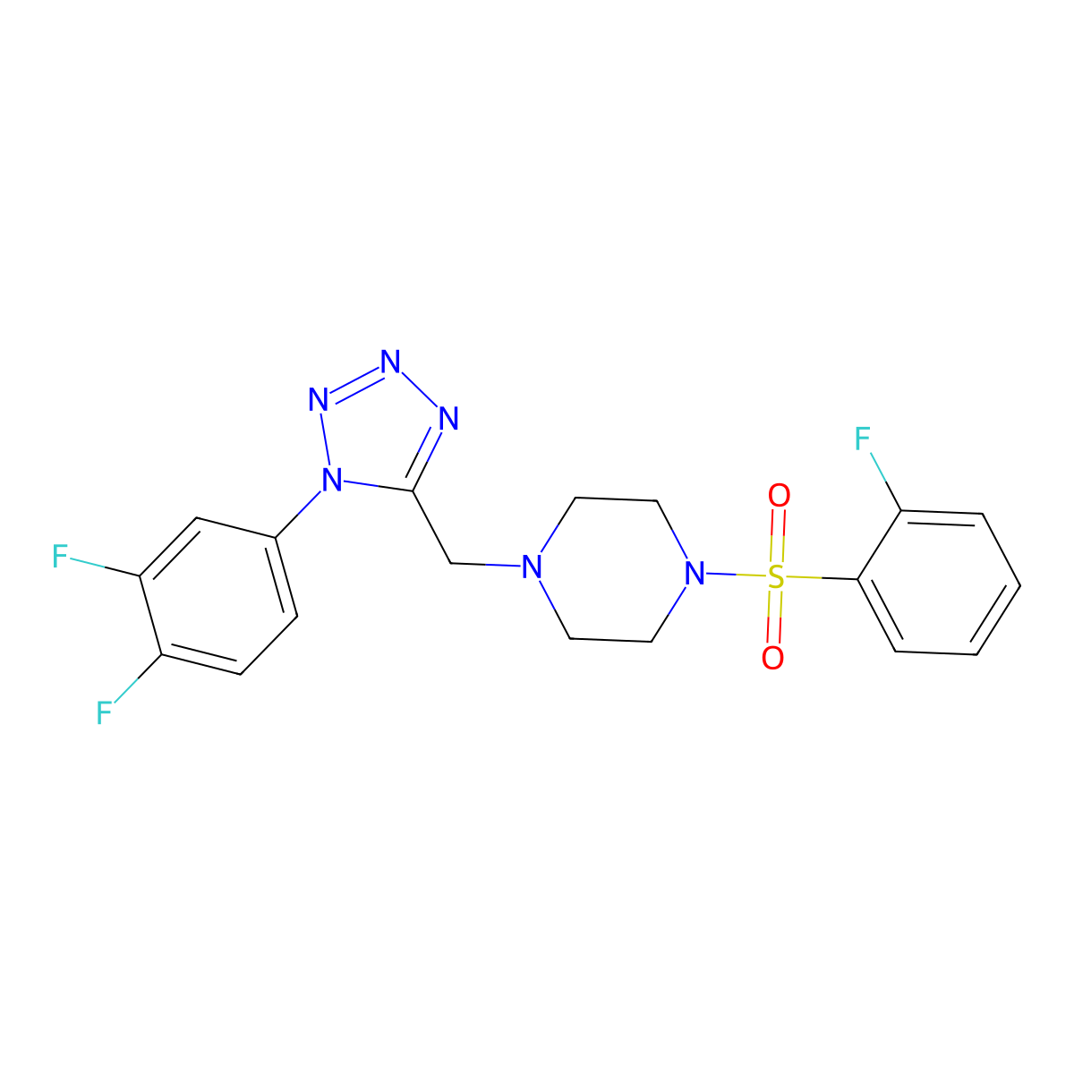 1-((1-(3,4-difluorophenyl)-1H-tetrazol-5-yl)methyl)-4-((2-fluorophenyl)sulfonyl)piperazine molecular structure, CAS 1040650-86-9