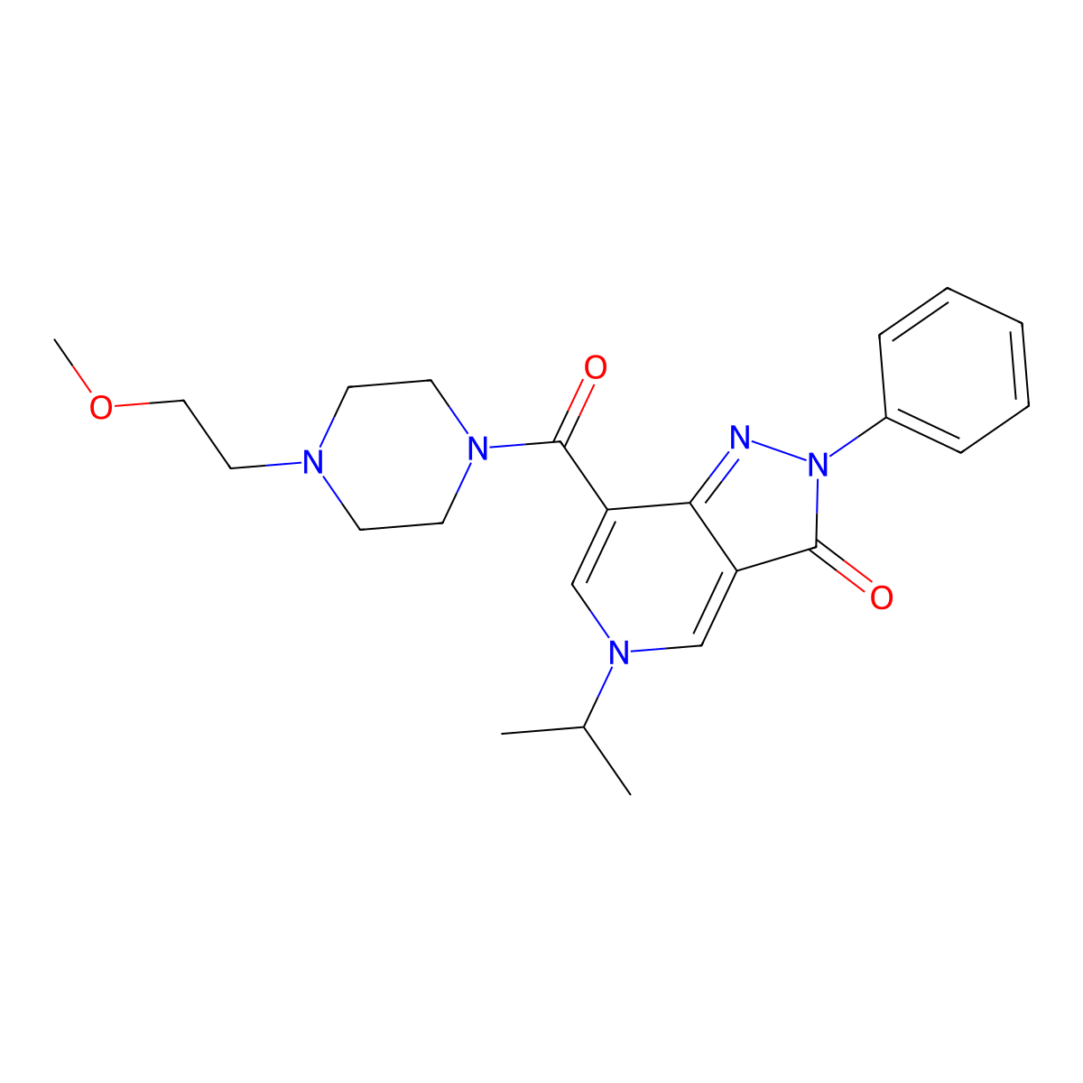 5-isopropyl-7-(4-(2-methoxyethyl)piperazine-1-carbonyl)-2-phenyl-2H-pyrazolo[4,3-c]pyridin-3(5H)-one molecular structure, CAS 1040650-87-0
