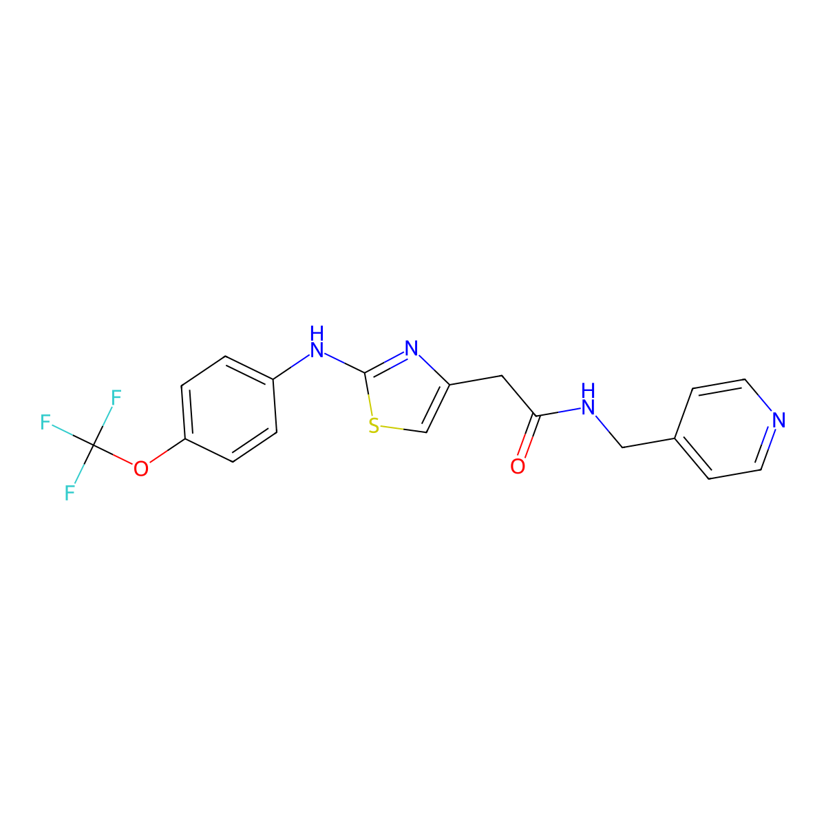 N-(pyridin-4-ylmethyl)-2-(2-((4-(trifluoromethoxy)phenyl)amino)thiazol-4-yl)acetamide molecular structure, CAS 1040650-90-5