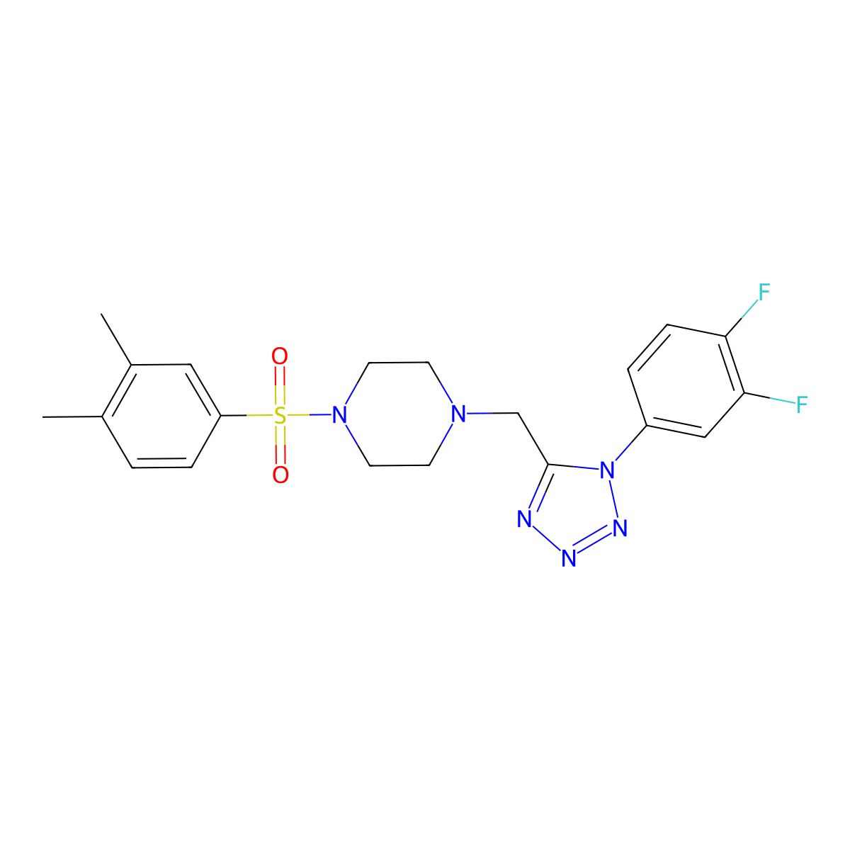 1-((1-(3,4-difluorophenyl)-1H-tetrazol-5-yl)methyl)-4-((3,4-dimethylphenyl)sulfonyl)piperazine molecular structure, CAS 1040650-93-8