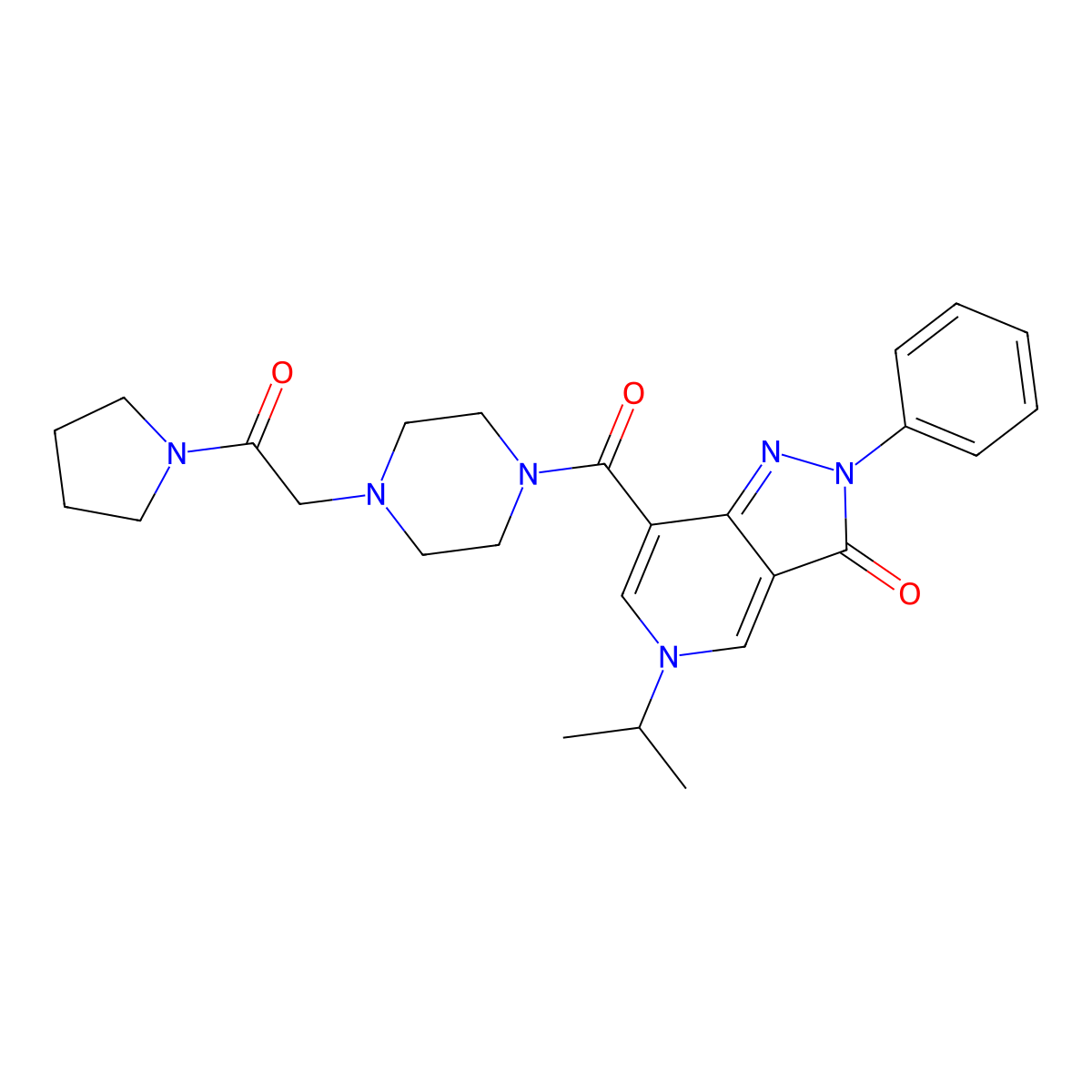 5-isopropyl-7-(4-(2-oxo-2-(pyrrolidin-1-yl)ethyl)piperazine-1-carbonyl)-2-phenyl-2H-pyrazolo[4,3-c]pyridin-3(5H)-one molecular structure, CAS 1040650-94-9