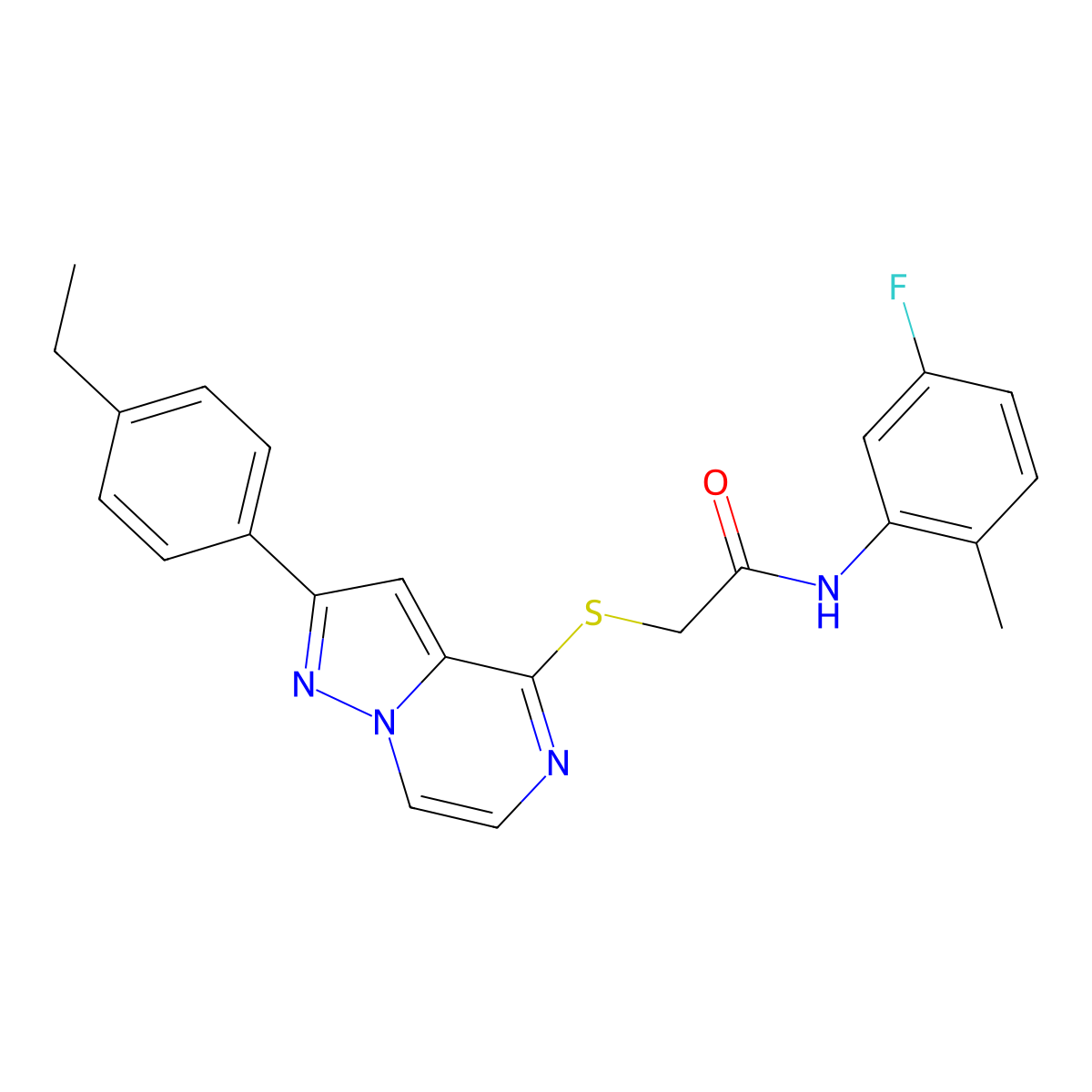 2-{[2-(4-ethylphenyl)pyrazolo[1,5-a]pyrazin-4-yl]sulfanyl}-N-(5-fluoro-2-methylphenyl)acetamide molecular structure, CAS 1040650-96-1