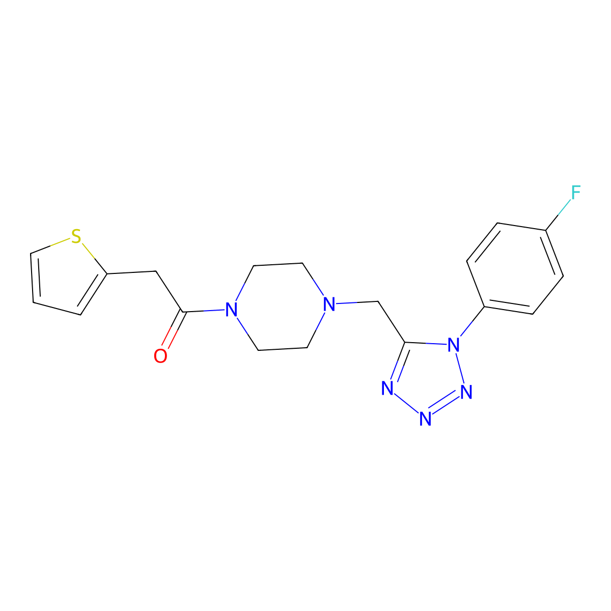 1-(4-((1-(4-fluorophenyl)-1H-tetrazol-5-yl)methyl)piperazin-1-yl)-2-(thiophen-2-yl)ethanone molecular structure, CAS 1040650-98-3