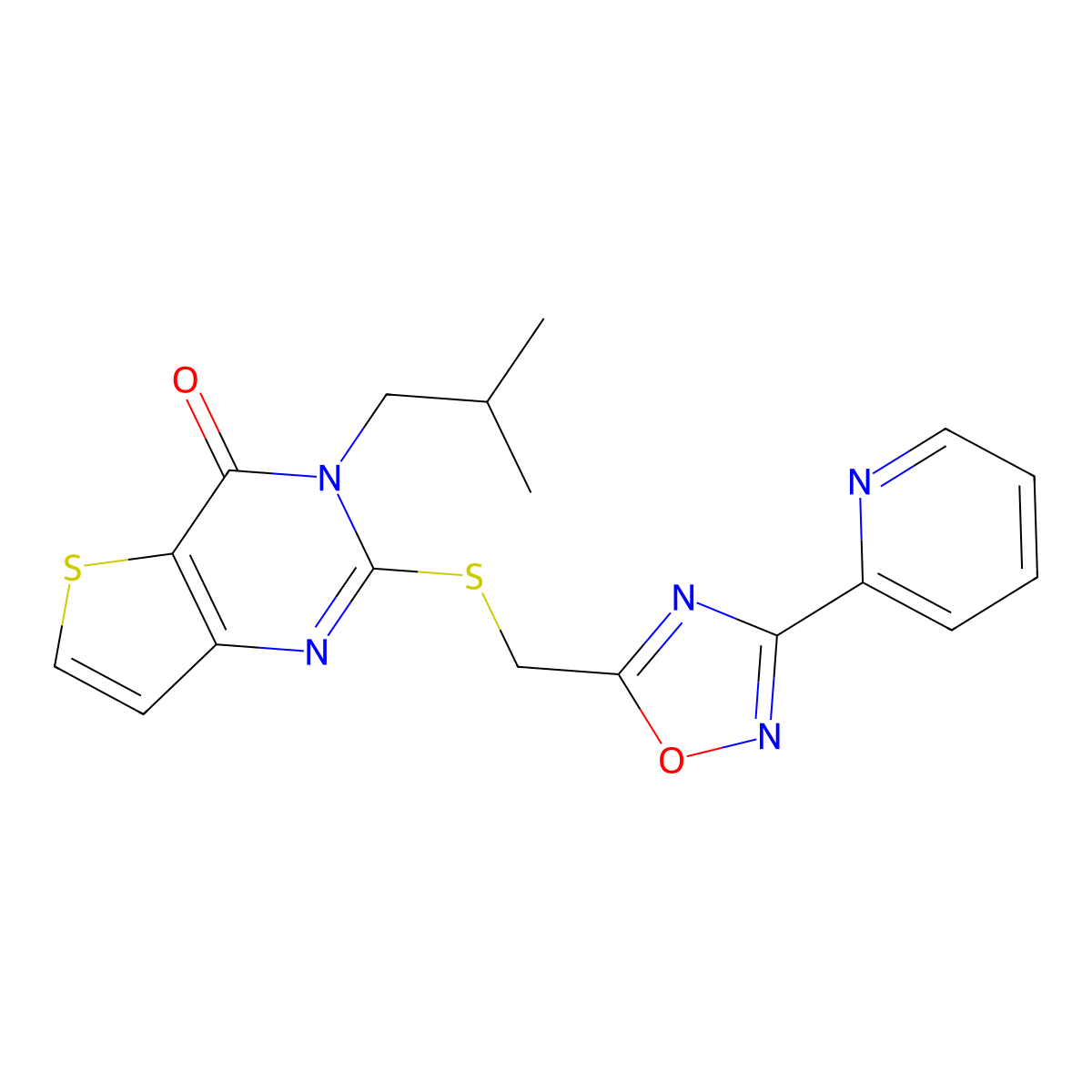 3-(2-methylpropyl)-2-({[3-(pyridin-2-yl)-1,2,4-oxadiazol-5-yl]methyl}sulfanyl)-3H,4H-thieno[3,2-d]pyrimidin-4-one molecular structure, CAS 1040650-99-4