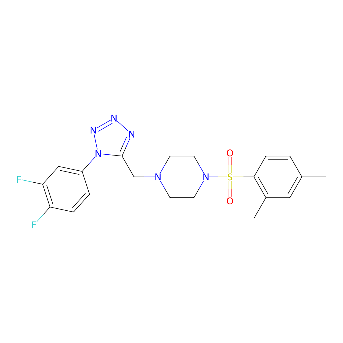 1-((1-(3,4-difluorophenyl)-1H-tetrazol-5-yl)methyl)-4-((2,4-dimethylphenyl)sulfonyl)piperazine molecular structure, CAS 1040651-00-0