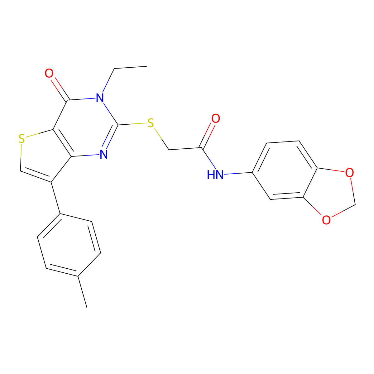 N-(2H-1,3-benzodioxol-5-yl)-2-{[3-ethyl-7-(4-methylphenyl)-4-oxo-3H,4H-thieno[3,2-d]pyrimidin-2-yl]sulfanyl}acetamide molecular structure, CAS 1040651-02-2
