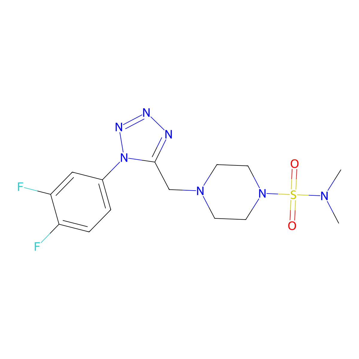 4-((1-(3,4-difluorophenyl)-1H-tetrazol-5-yl)methyl)-N,N-dimethylpiperazine-1-sulfonamide molecular structure, CAS 1040651-07-7