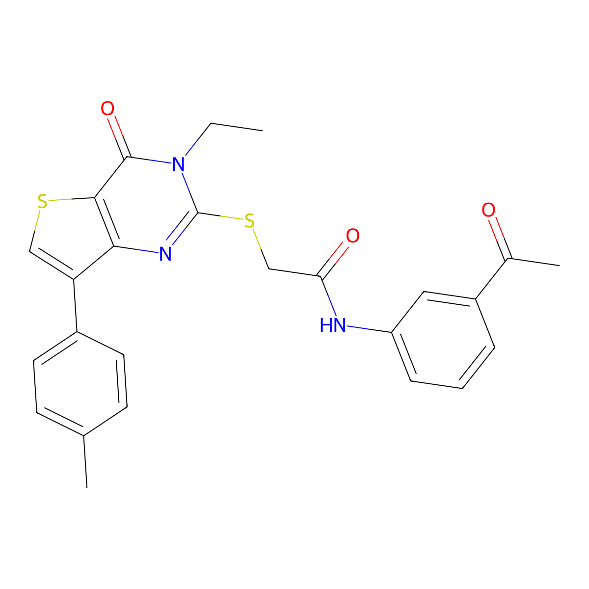 N-(3-acetylphenyl)-2-{[3-ethyl-7-(4-methylphenyl)-4-oxo-3H,4H-thieno[3,2-d]pyrimidin-2-yl]sulfanyl}acetamide molecular structure, CAS 1040651-09-9