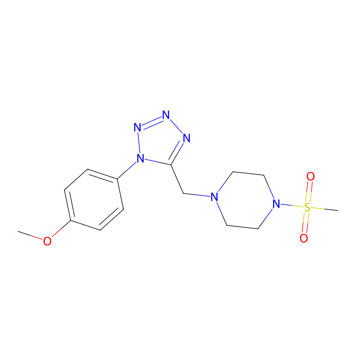 1-((1-(4-methoxyphenyl)-1H-tetrazol-5-yl)methyl)-4-(methylsulfonyl)piperazine molecular structure, CAS 1040651-14-6