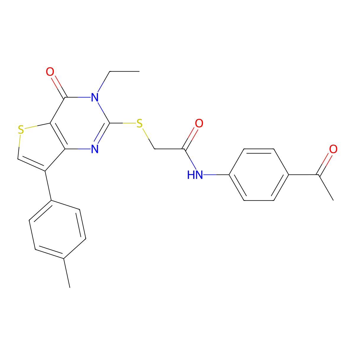 N-(4-acetylphenyl)-2-{[3-ethyl-7-(4-methylphenyl)-4-oxo-3,4-dihydrothieno[3,2-d]pyrimidin-2-yl]thio}acetamide molecular structure, CAS 1040651-16-8