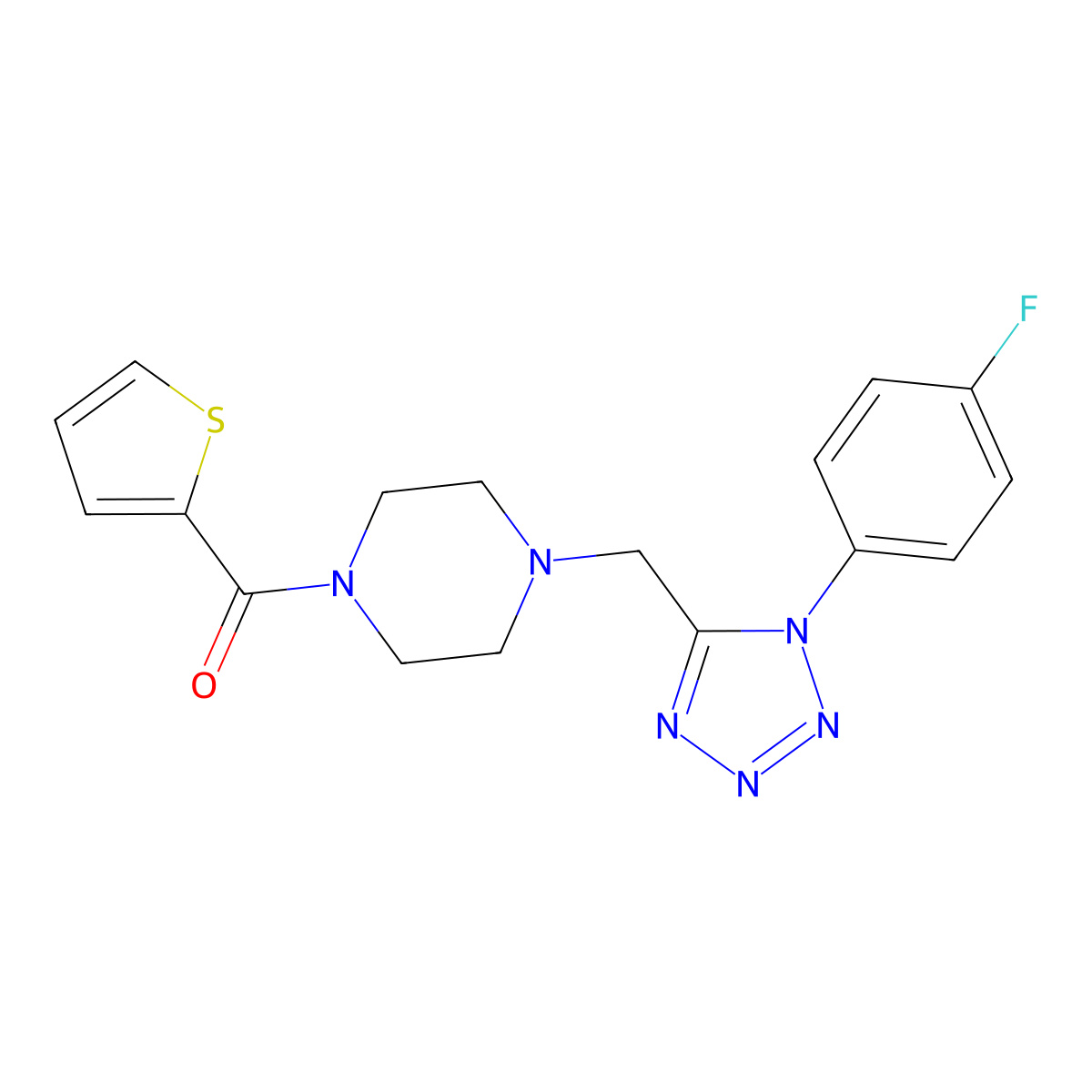 (4-((1-(4-fluorophenyl)-1H-tetrazol-5-yl)methyl)piperazin-1-yl)(thiophen-2-yl)methanone molecular structure, CAS 1040651-19-1