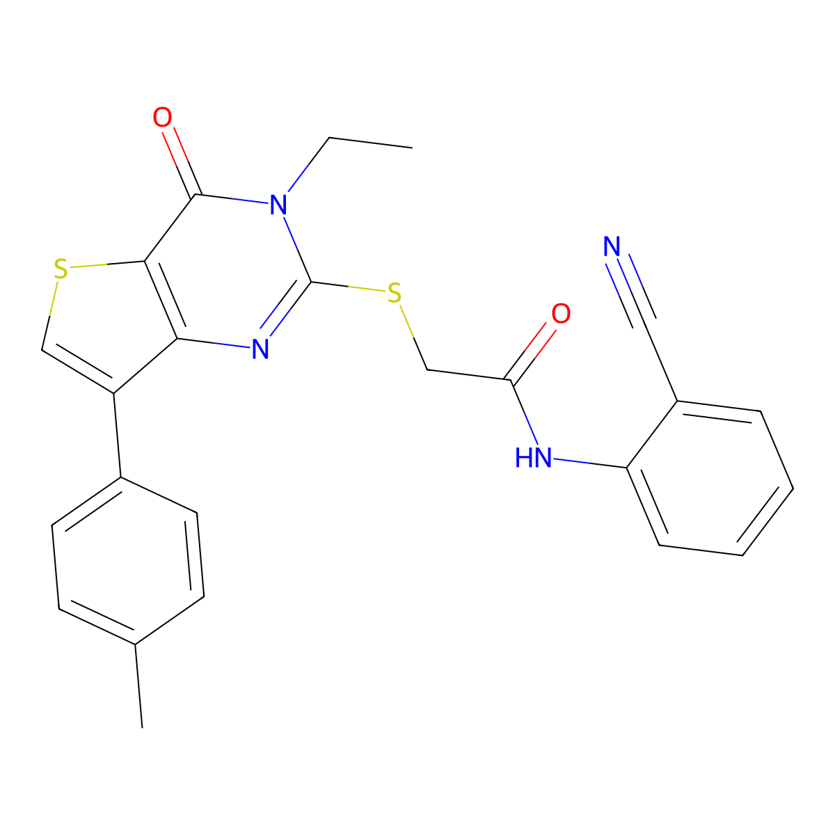 N-(2-cyanophenyl)-2-{[3-ethyl-7-(4-methylphenyl)-4-oxo-3H,4H-thieno[3,2-d]pyrimidin-2-yl]sulfanyl}acetamide molecular structure, CAS 1040651-23-7